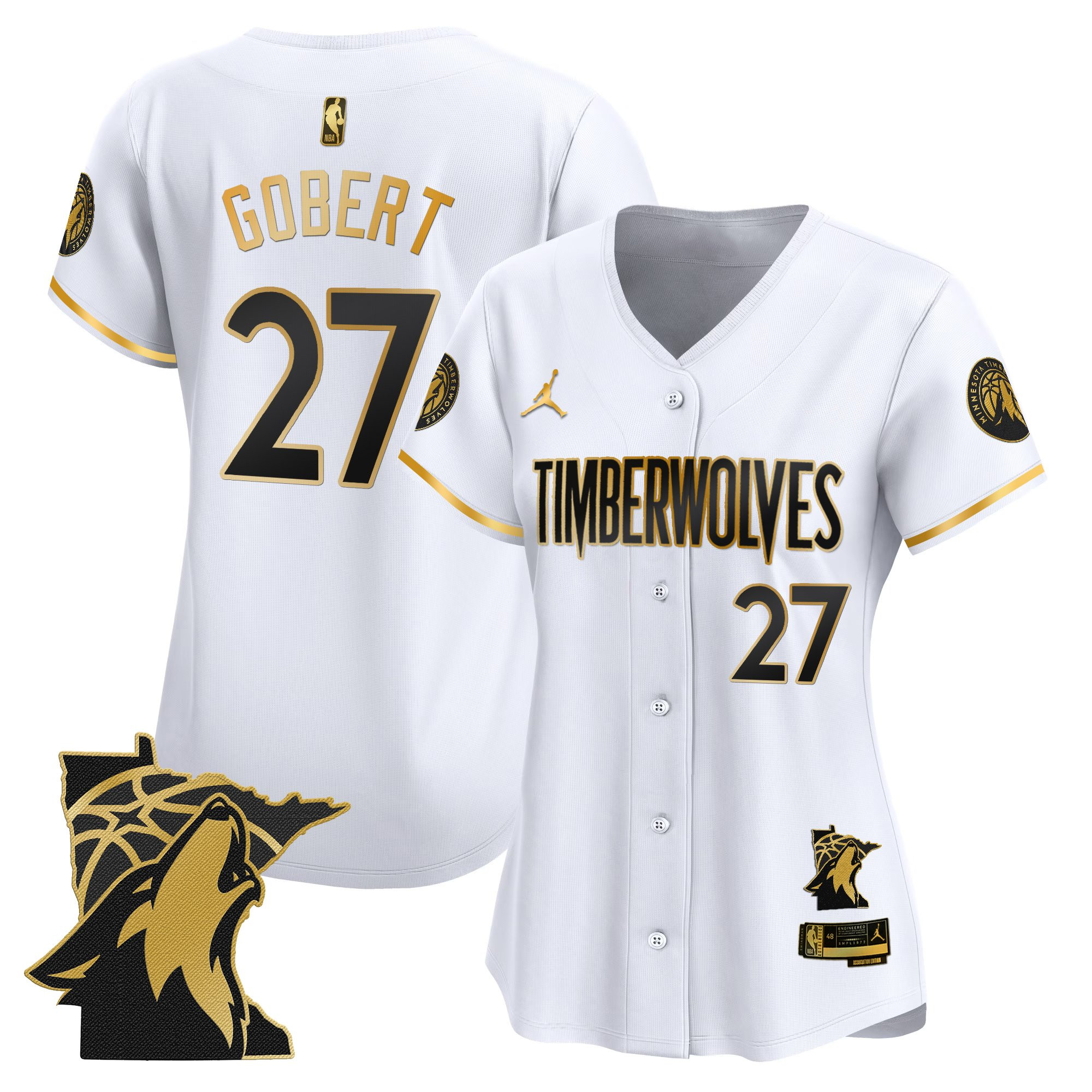 Rudy Gobert Women's Minnesota Timberwolves 2025 Vapor Baseball White Gold Jersey - All Stitched