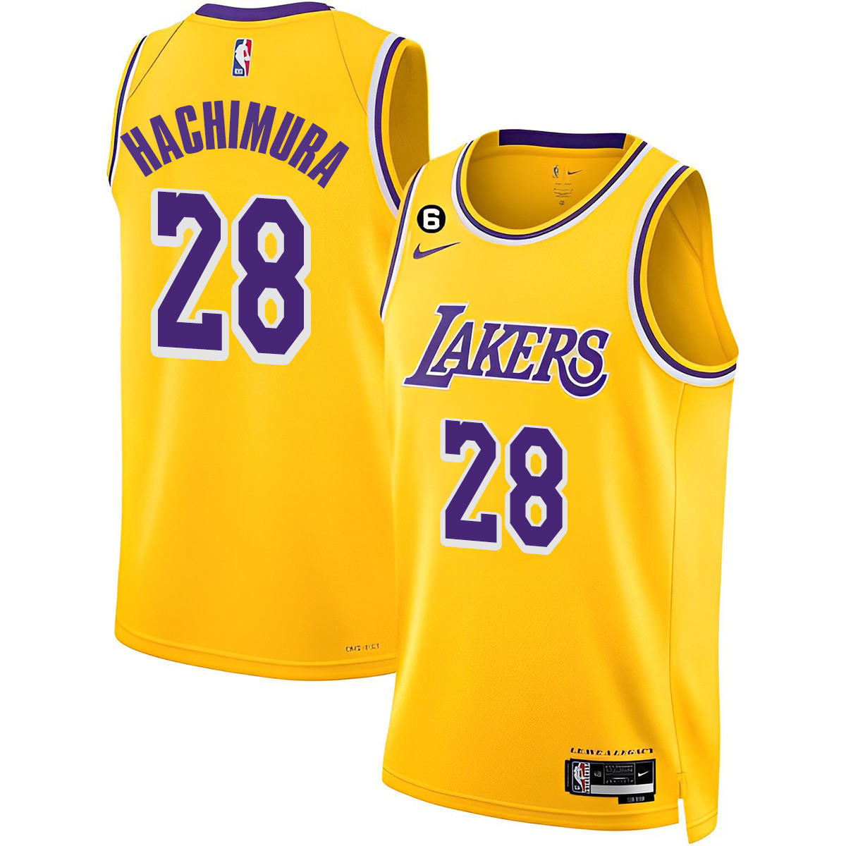 Rui Hachimura Men's Los Angeles Lakers 2023 Gold Jersey Collection - All Stitched