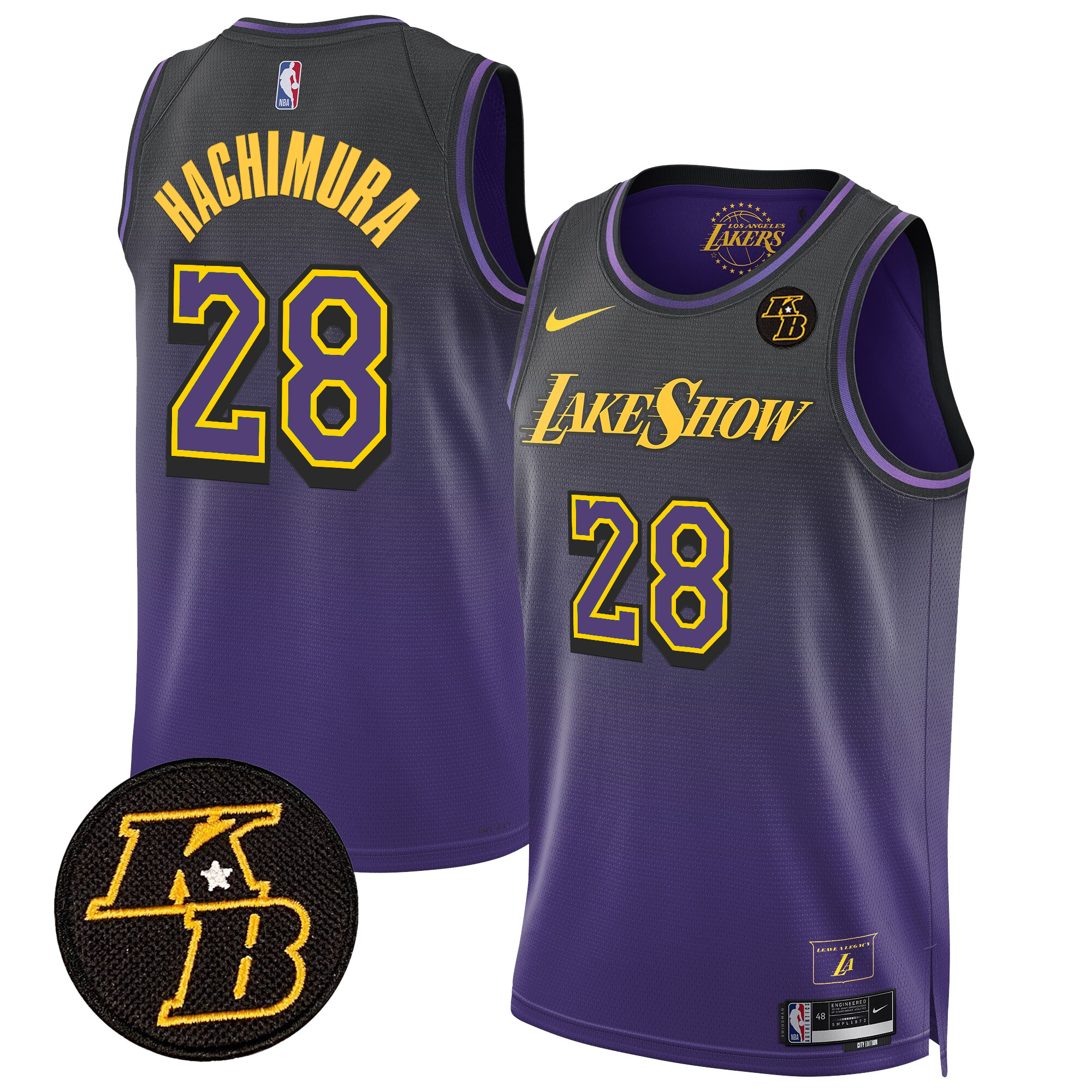 Rui Hachimura Men's Los Angeles Lakers Kobe Bryant Patch Swingman 2024/25 City Jersey - All Stitched