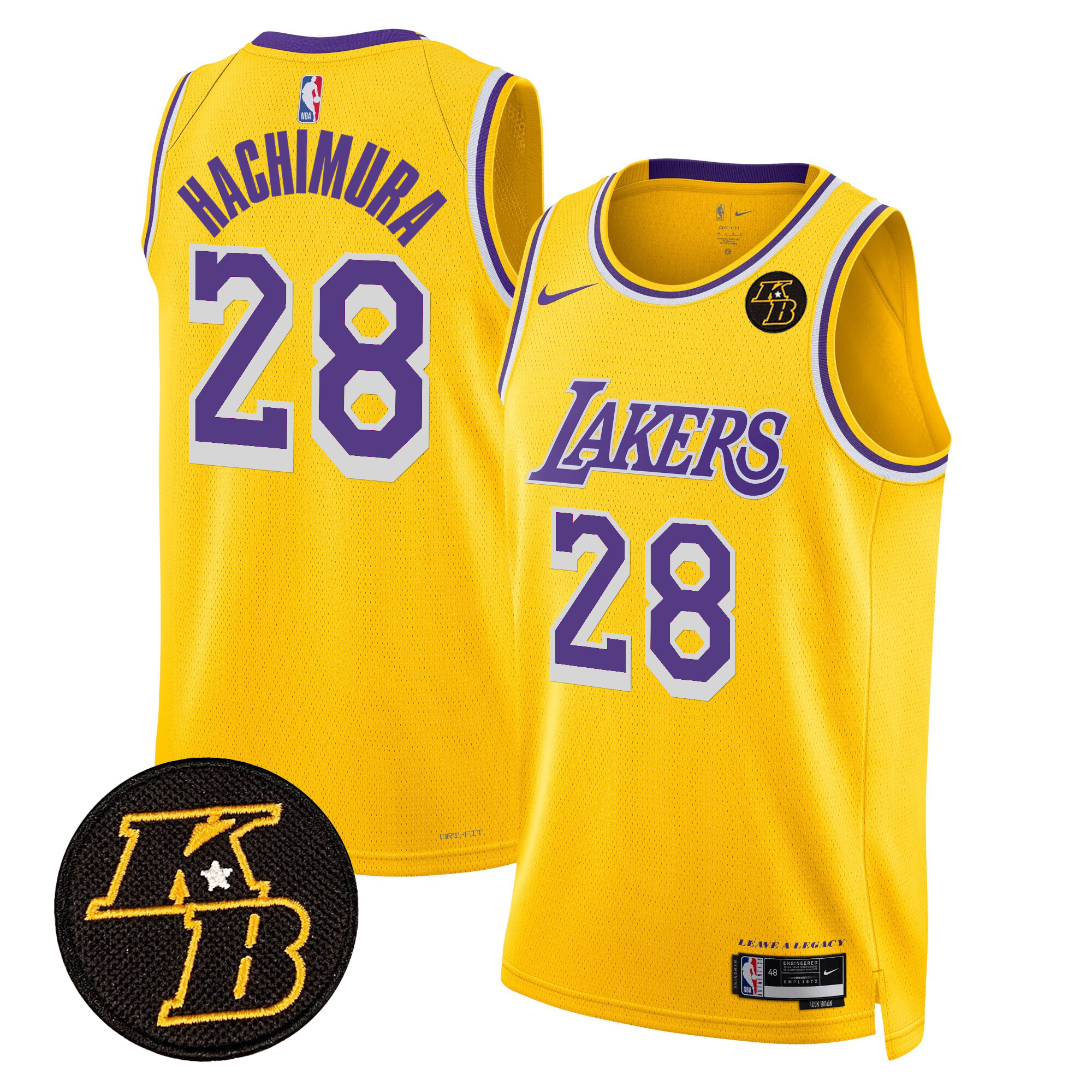 Rui Hachimura Men's Los Angeles Lakers Kobe Bryant Patch Swingman Icon Jersey - All Stitched