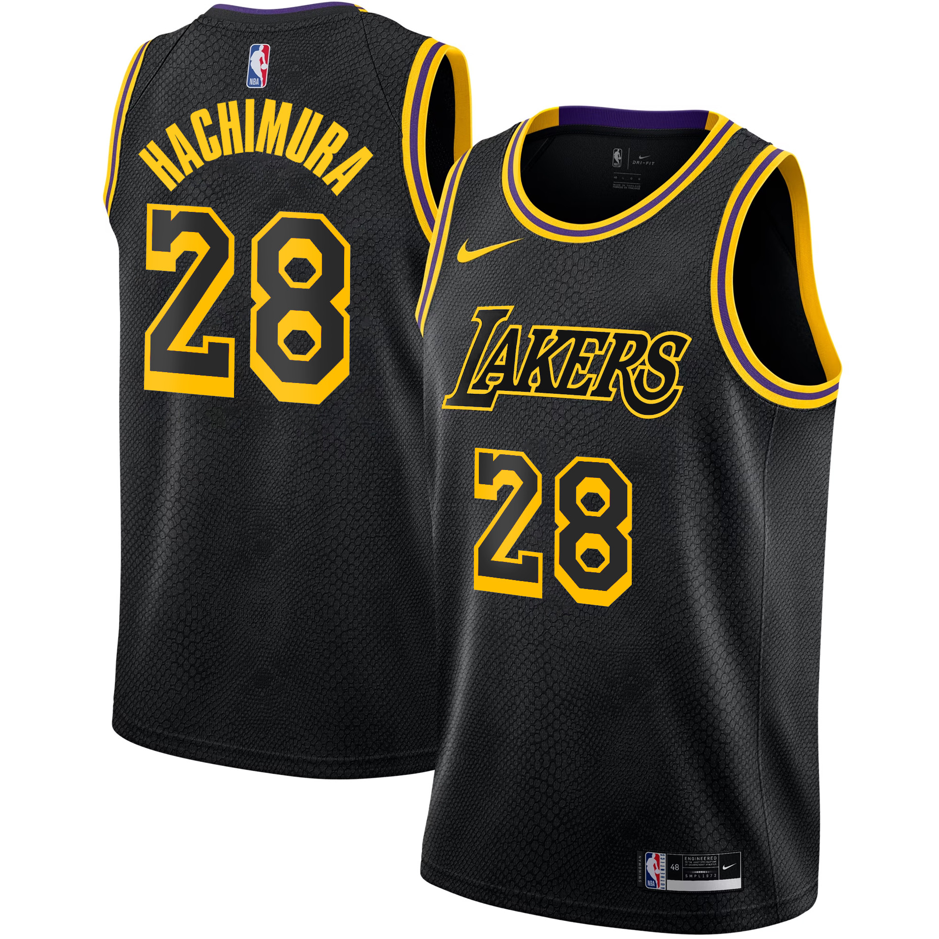 Rui Hachimura Men's Los Angeles Lakers Swingman Black Mamba Jersey - All Stitched