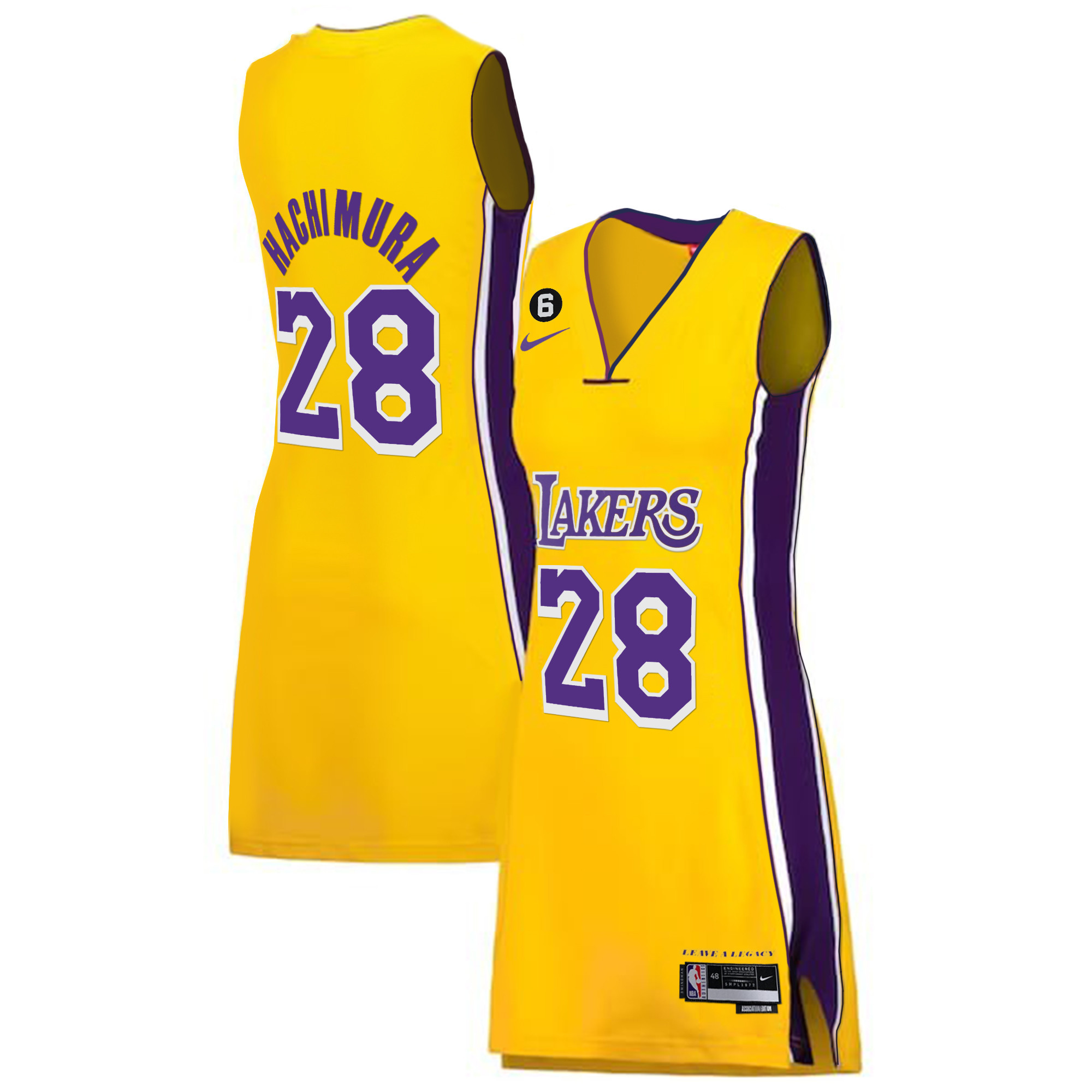 Rui Hachimura Women's Los Angeles Lakers Gold & Split Dress Gold Jersey - All Stitched