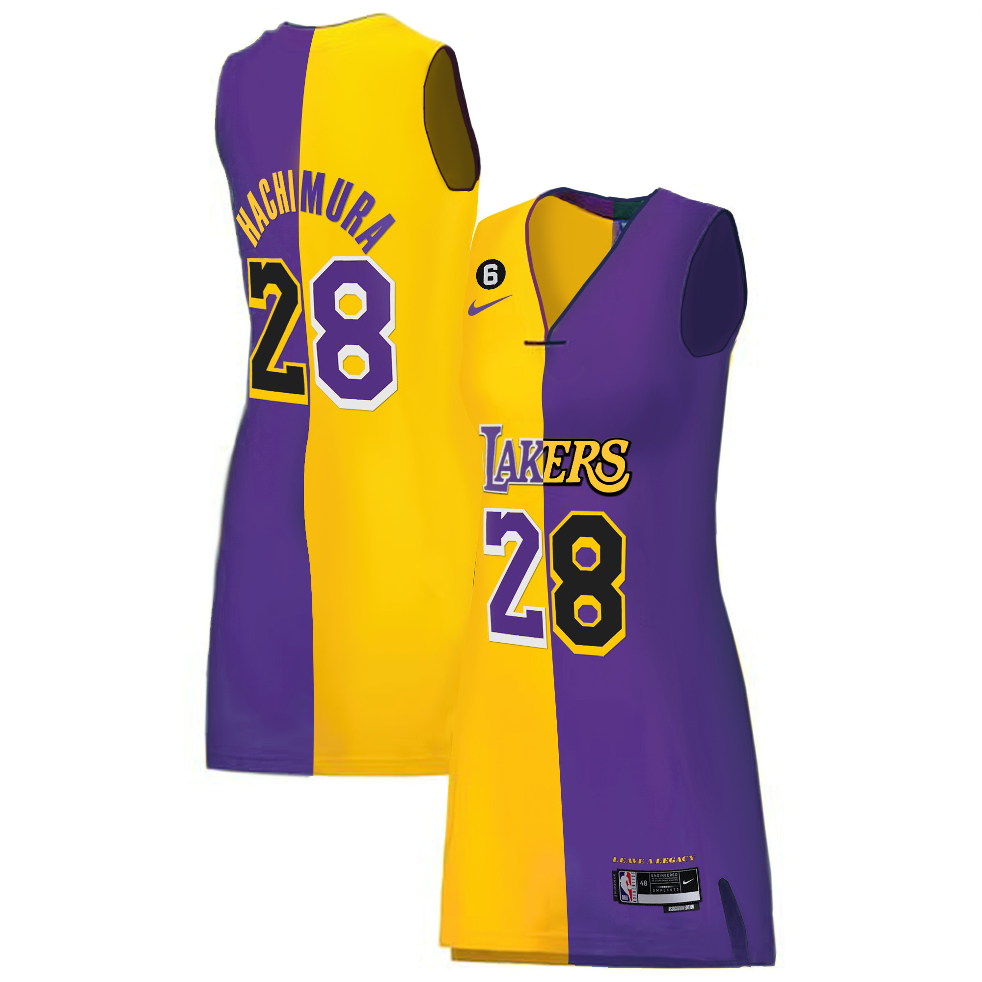 Rui Hachimura Women's Los Angeles Lakers Gold & Split Dress Split Jersey - All Stitched