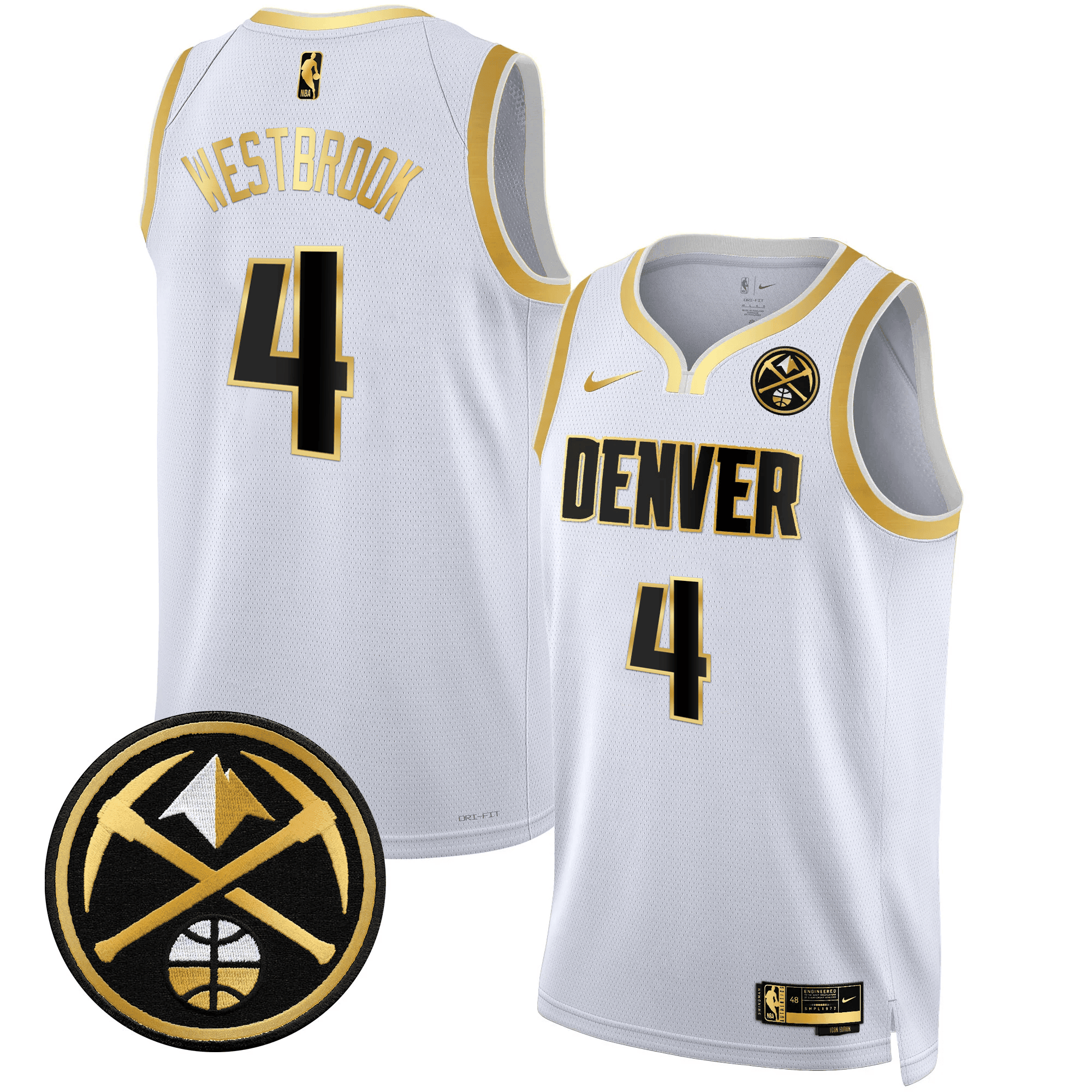 Russell Westbrook Men's Denver Nuggets Swingman White Gold Jersey - All Stitched
