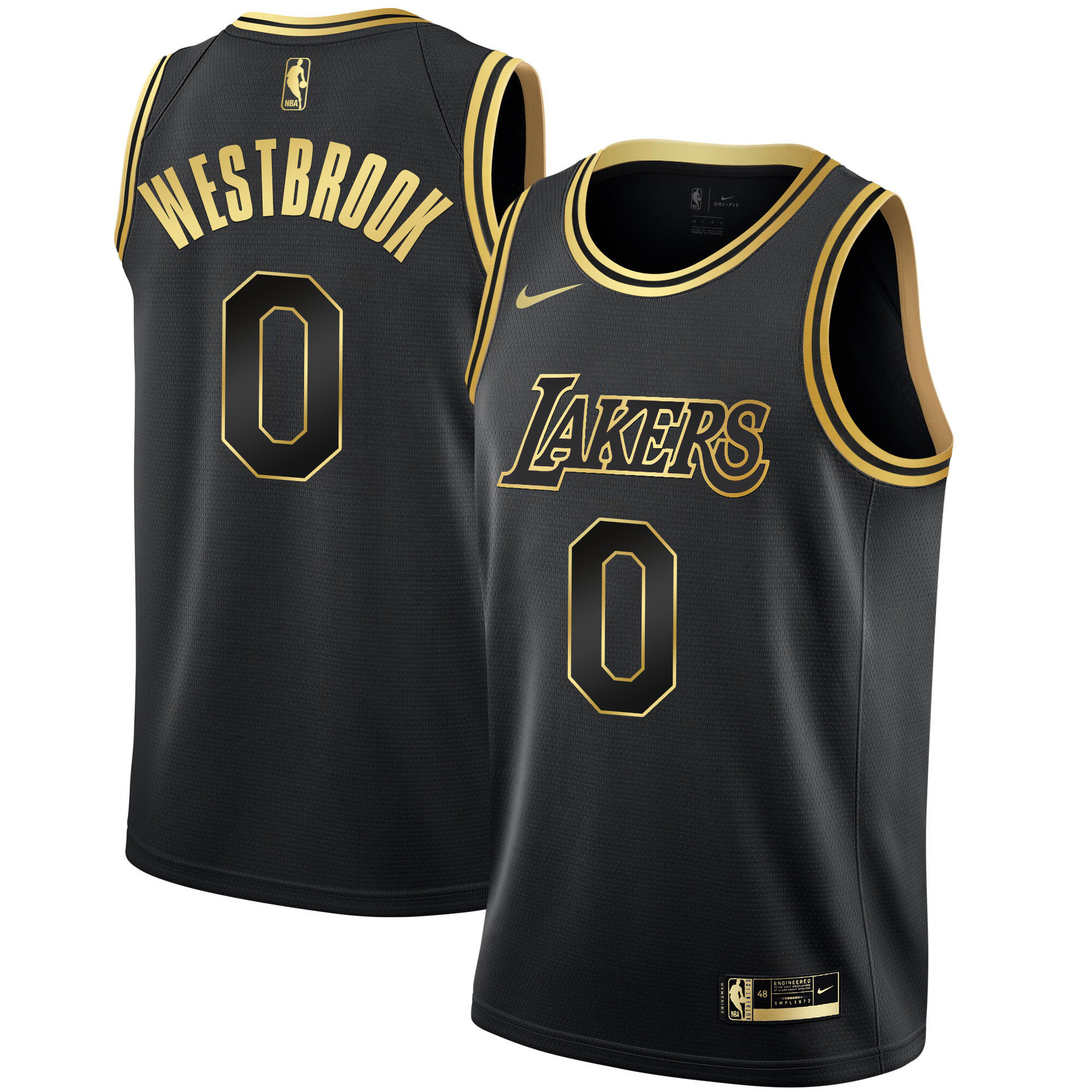 Russell Westbrook Men's Los Angeles Lakers Black Limited & Black Gold Black Gold Jersey - All Stitched