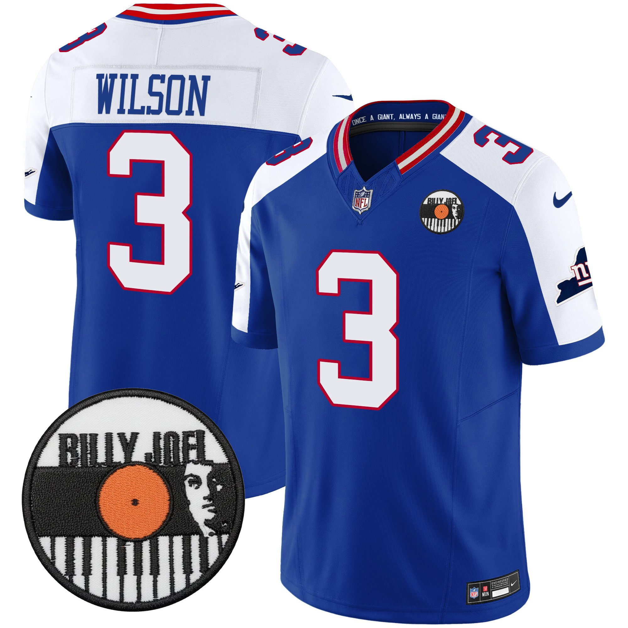 Russell Wilson Men's Billy Joel ÃƒÆ’Ã¢â‚¬â€ New York Giants Vapor Limited Royal Alternate Jersey - All stitched