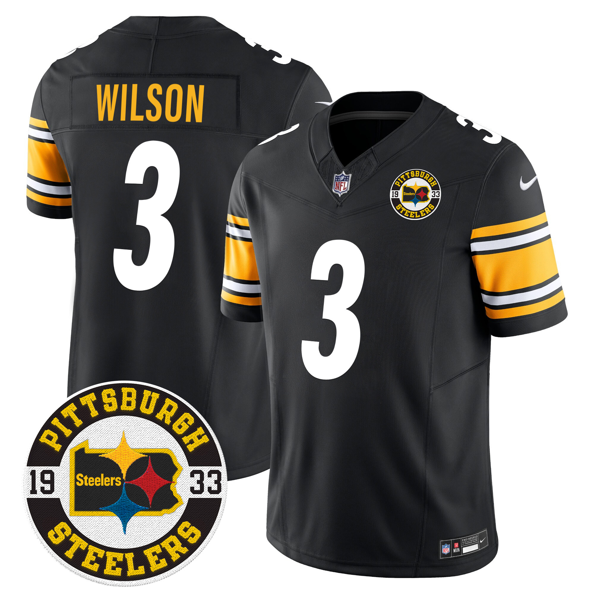 Russell Wilson Men's Pittsburgh Steelers 2024 Vapor Limited Black Jersey - Est 1933 Patch - All Stitched