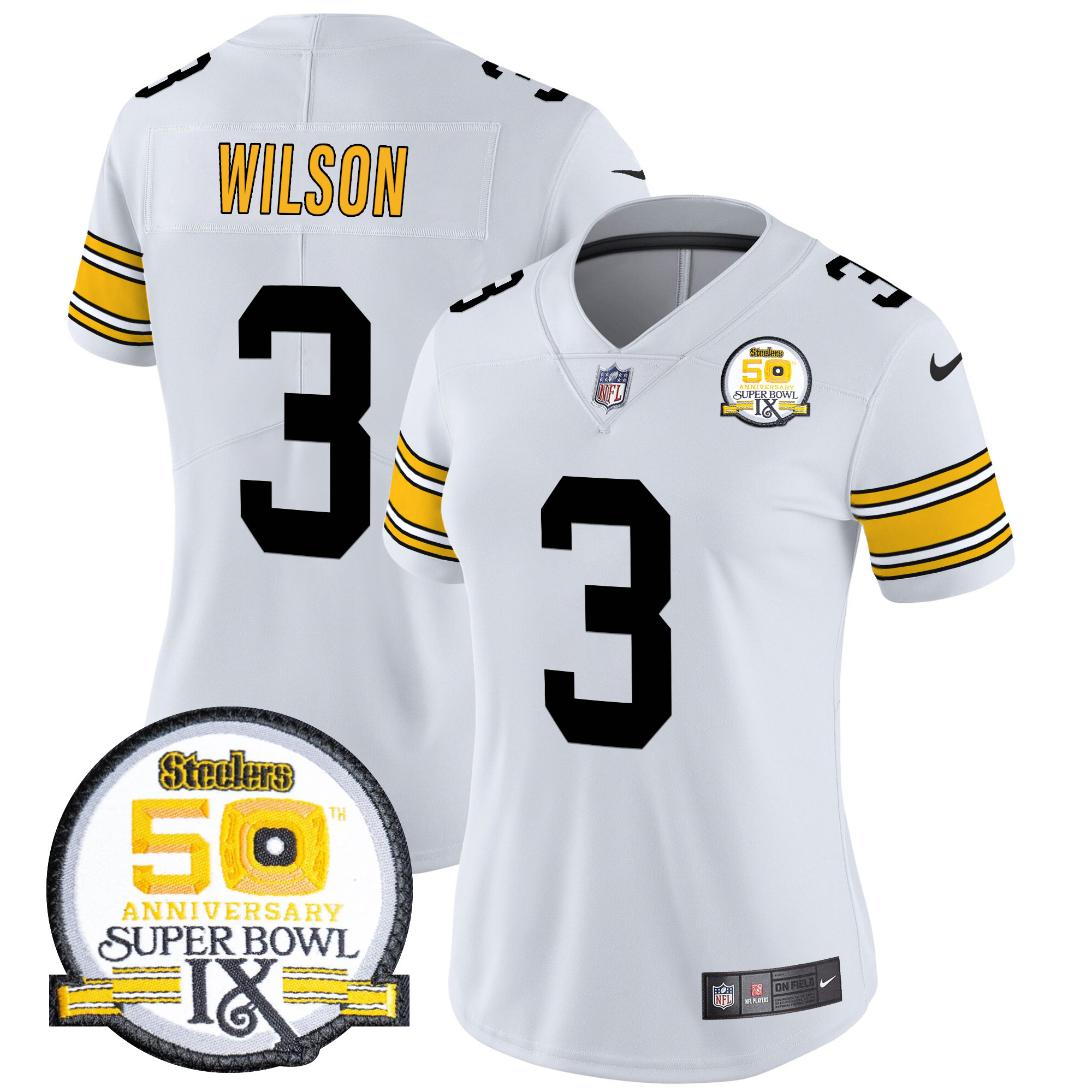 Russell Wilson Women's Pittsburgh Steelers Throwback 2024 Vapor Limited 1975 White Jersey - All Stitched