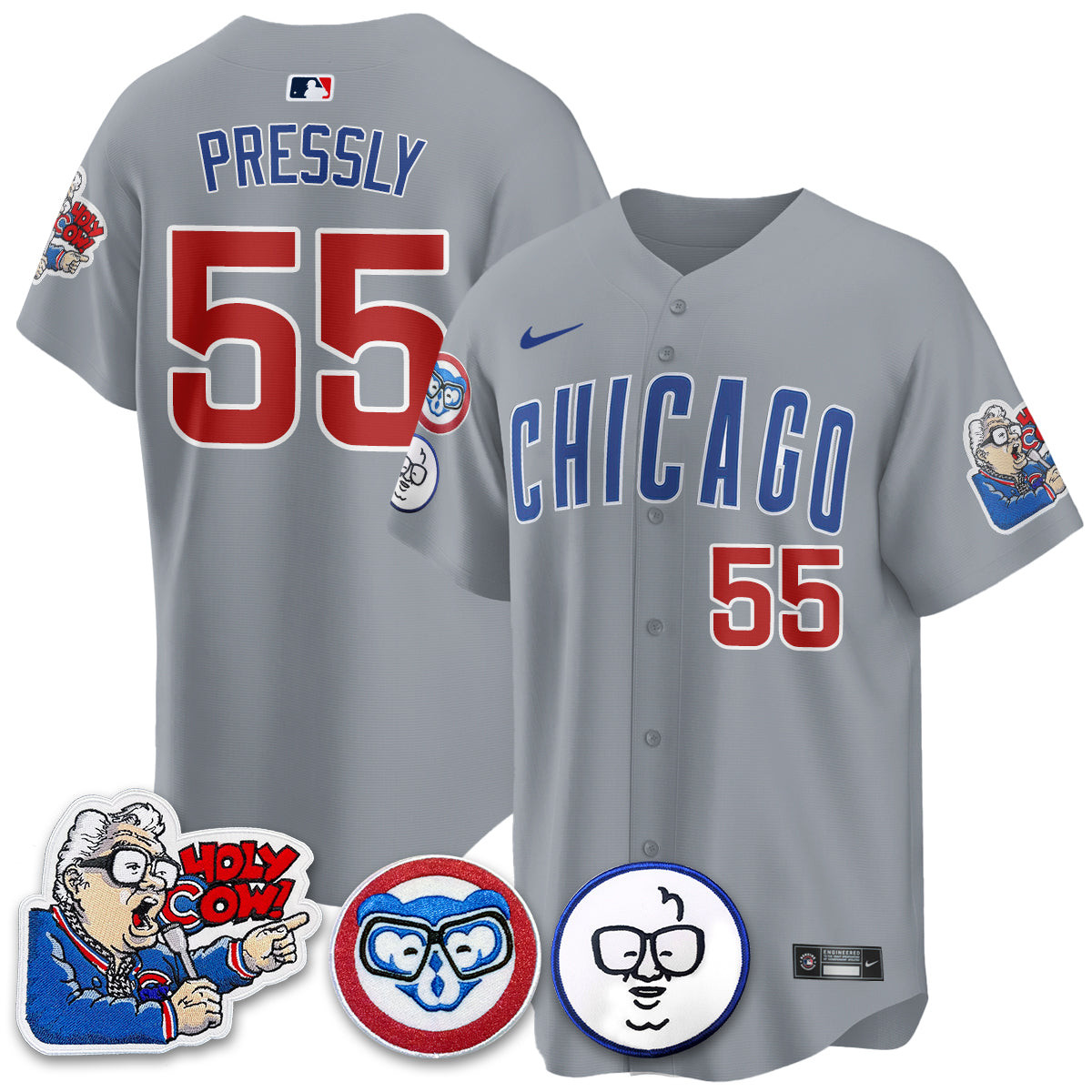 Ryan Pressly Men's Chicago Cubs Harry Caray Holy Cow Patch Premier Limited Gray Jersey - All Stitched