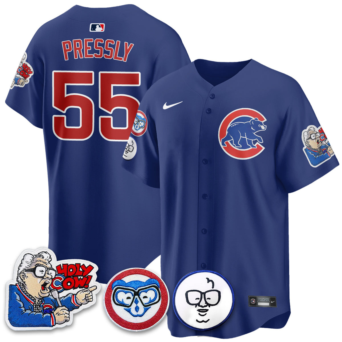 Ryan Pressly Men's Chicago Cubs Harry Caray Holy Cow Patch Premier Limited Royal Jersey - All Stitched