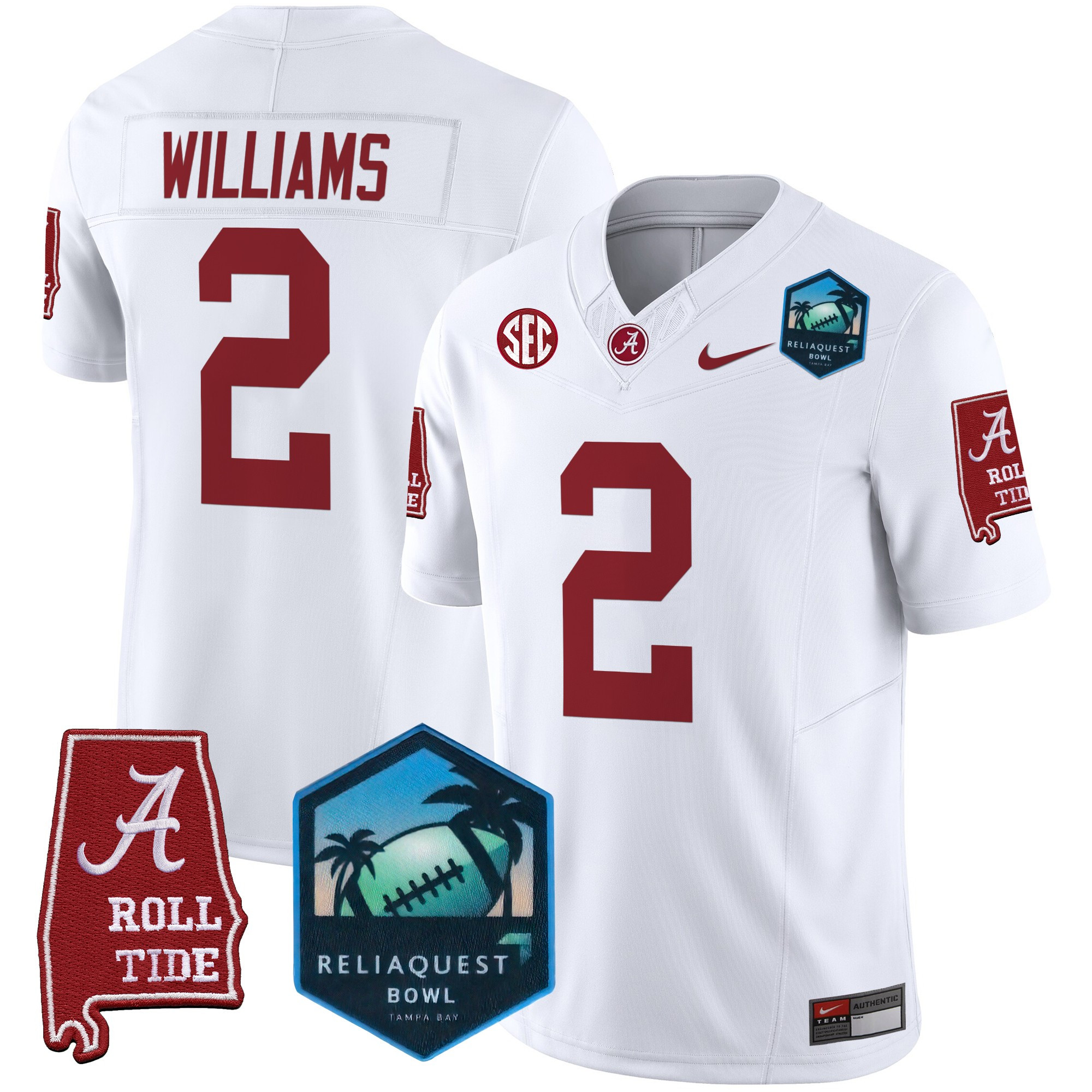 Ryan Williams Men's Alabama Crimson Tide 2025 ReliaQuest Bowl Patch Vapor Limited White Jersey - All Stitched