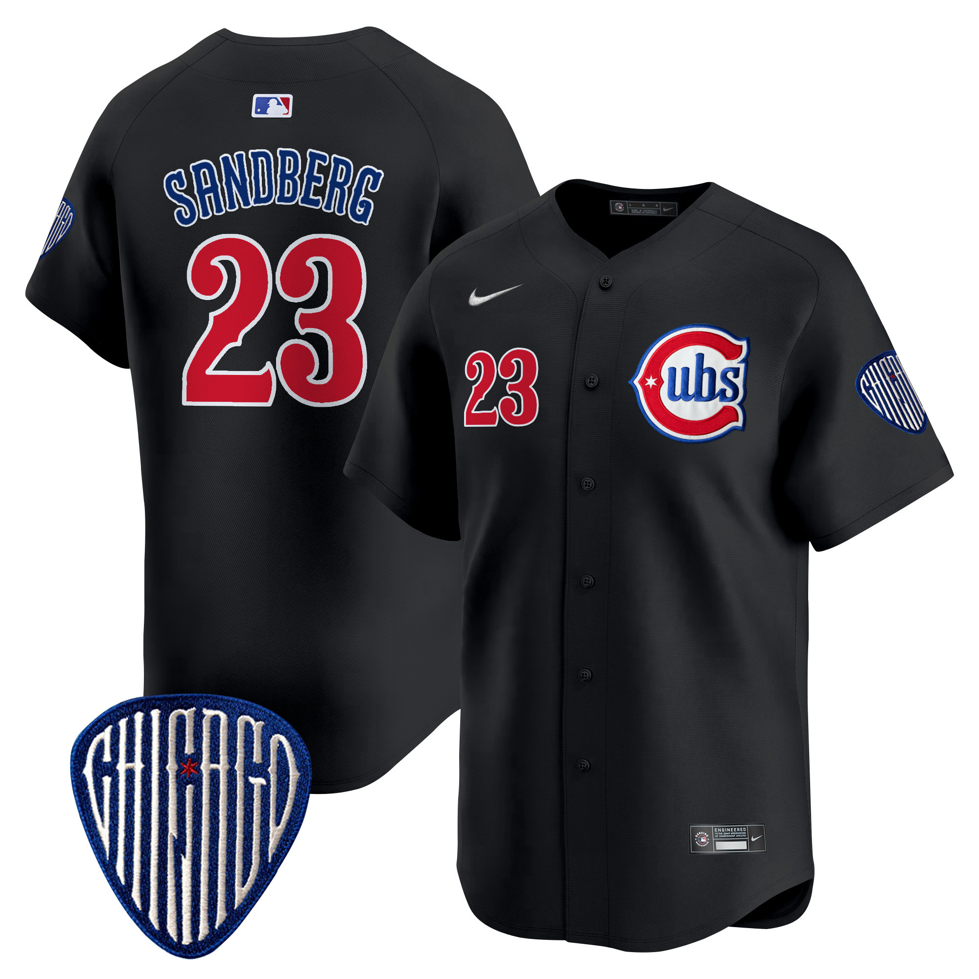 Ryne Sandberg Men's Chicago Cubs Blue Alternate Vapor Premier Limited Black Jersey - All Stitched