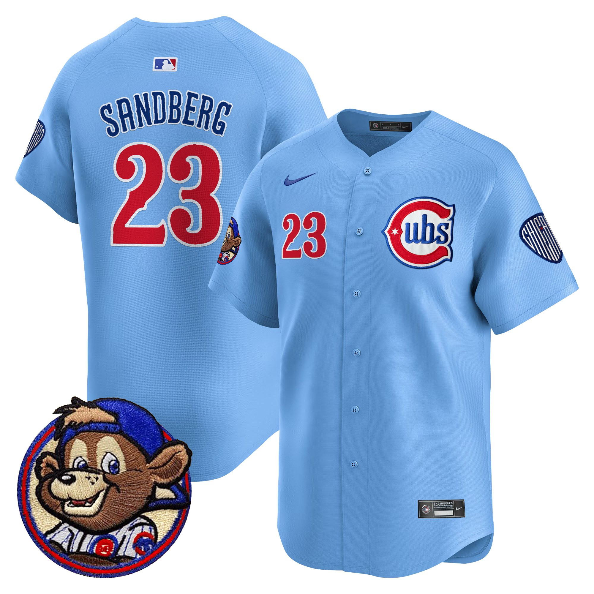 Ryne Sandberg Men's Chicago Cubs Clark Patch Vapor Premier Limited Blue Jersey - All Stitched