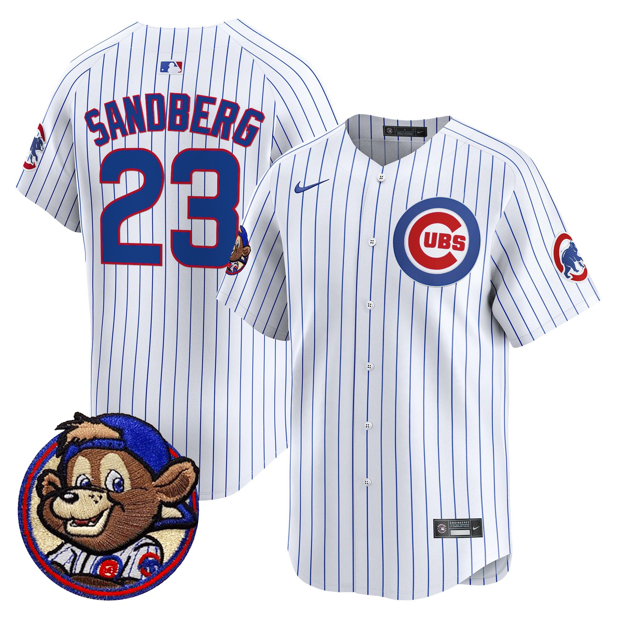 Ryne Sandberg Men's Chicago Cubs Clark Patch Vapor Premier Limited Pinstripe Jersey - All Stitched