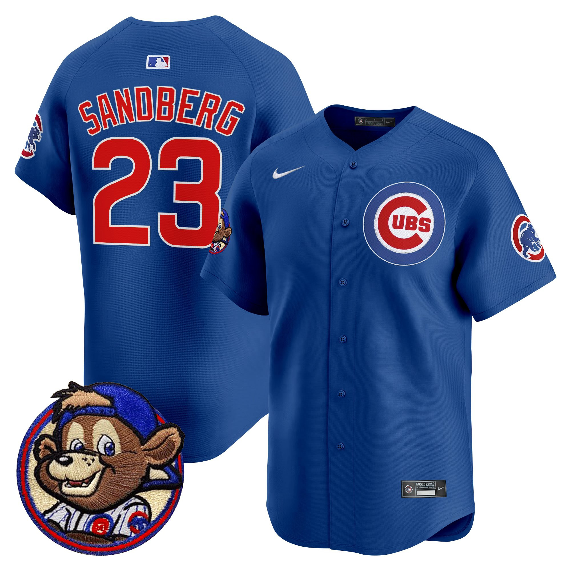 Ryne Sandberg Men's Chicago Cubs Clark Patch Vapor Premier Limited Royal Jersey - All Stitched