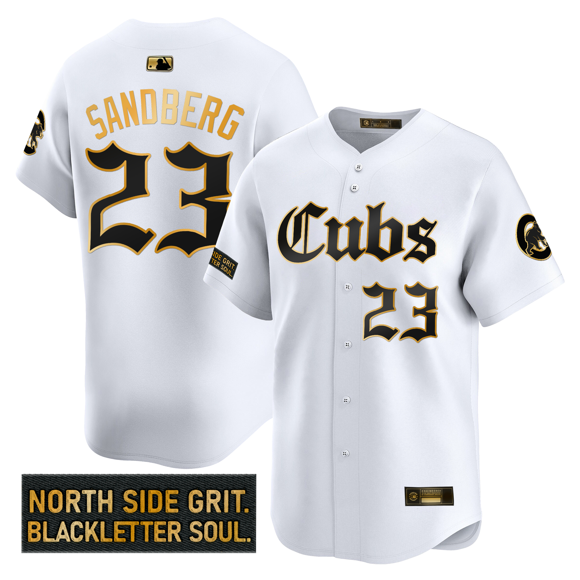 Ryne Sandberg Men's Chicago Cubs 'Gothic North Side Edition Gold Vapor Premier Limited White Gold Jersey - All Stitched