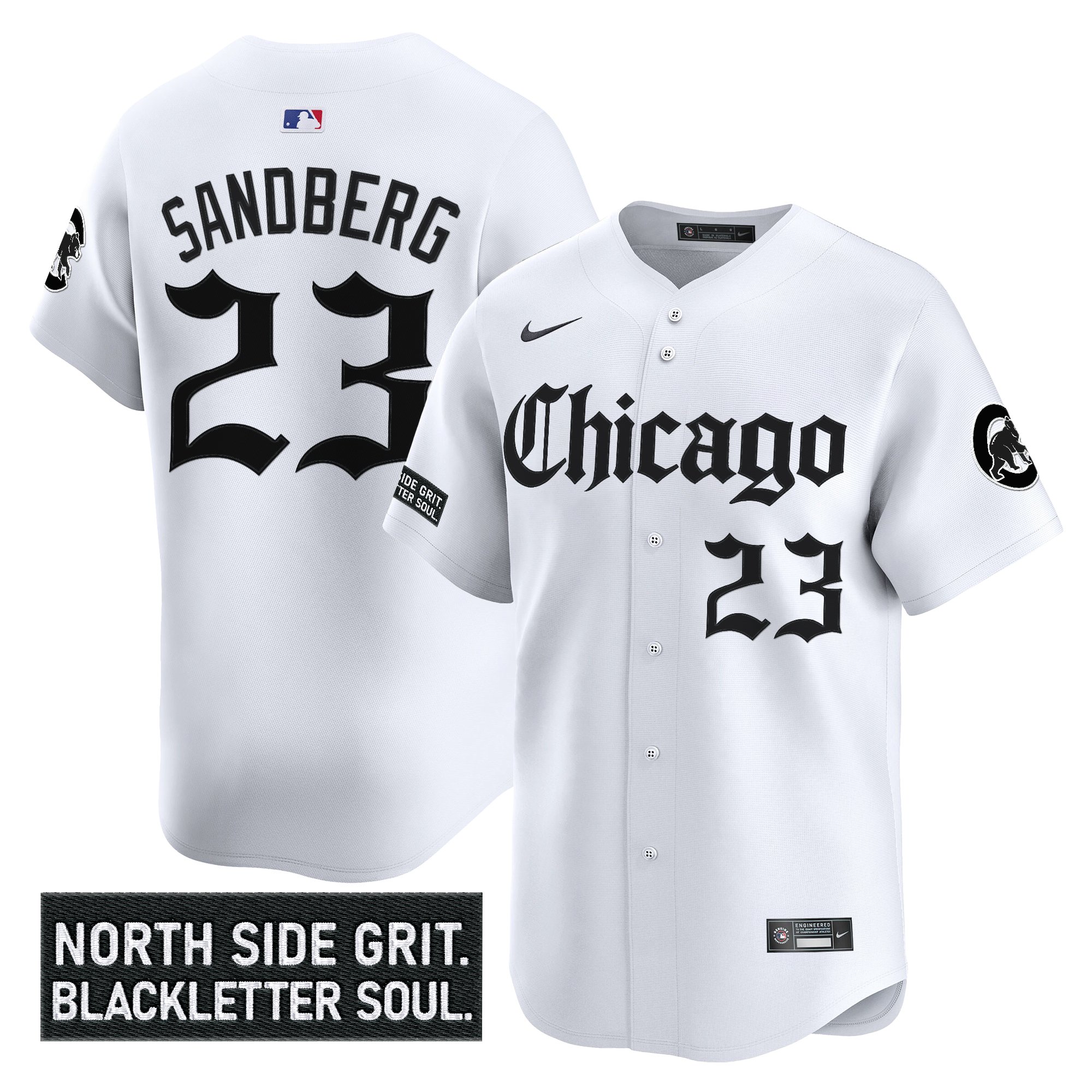 Ryne Sandberg Men's Chicago Cubs Gothic North Side Edition Vapor Premier Limited White Jersey V2 - All Stitched