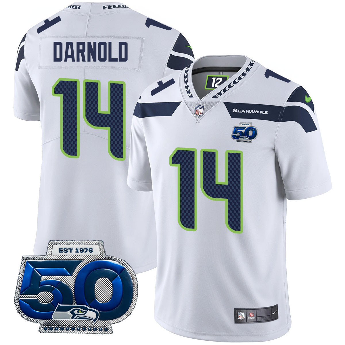 Sam Darnold - 14 Men's Seattle Seahawks 50th Season Vapor Limited White Jersey - All Stitched