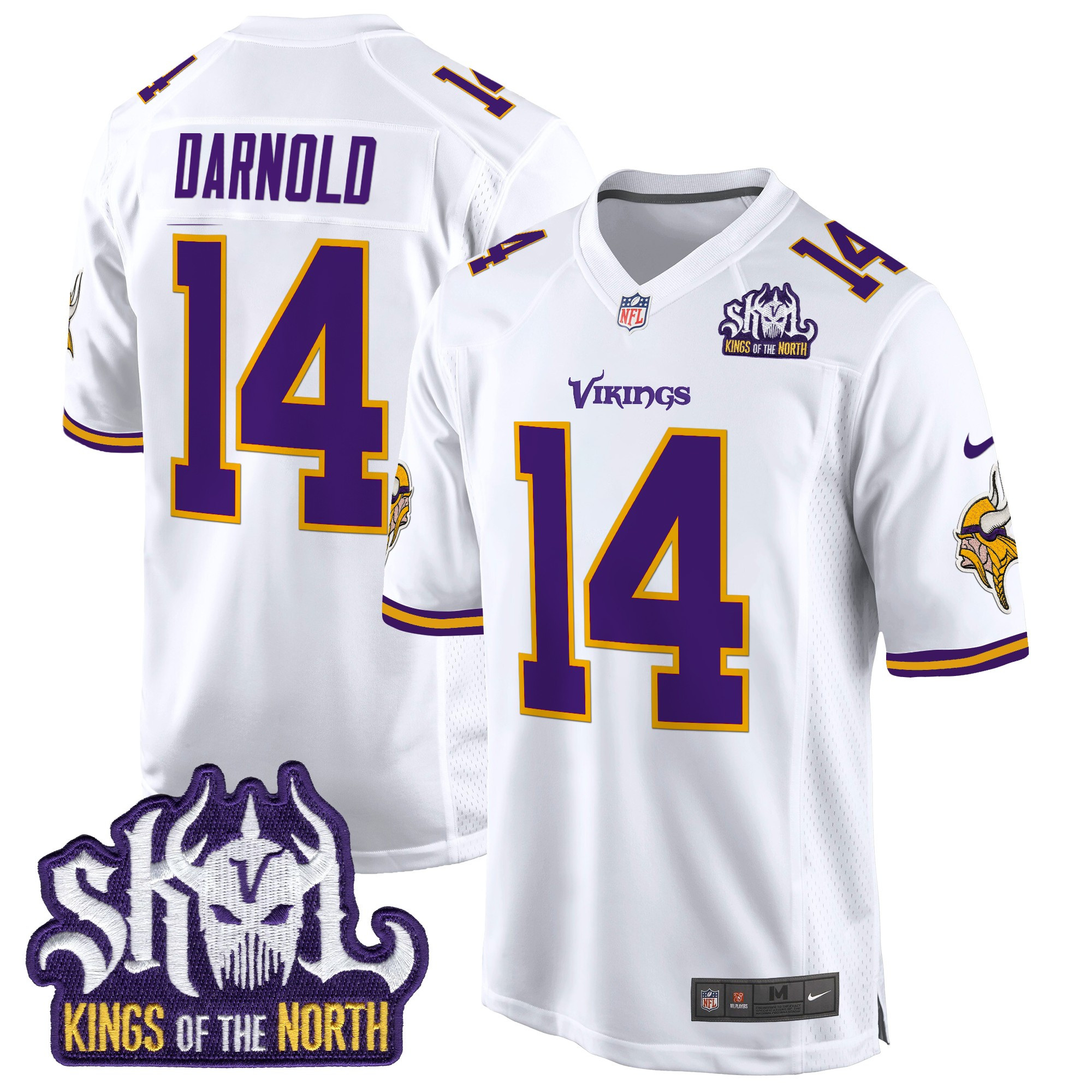 Sam Darnold Men's Minnesota Vikings King Of The North Patch Throwback Game White Jersey - All Stitched