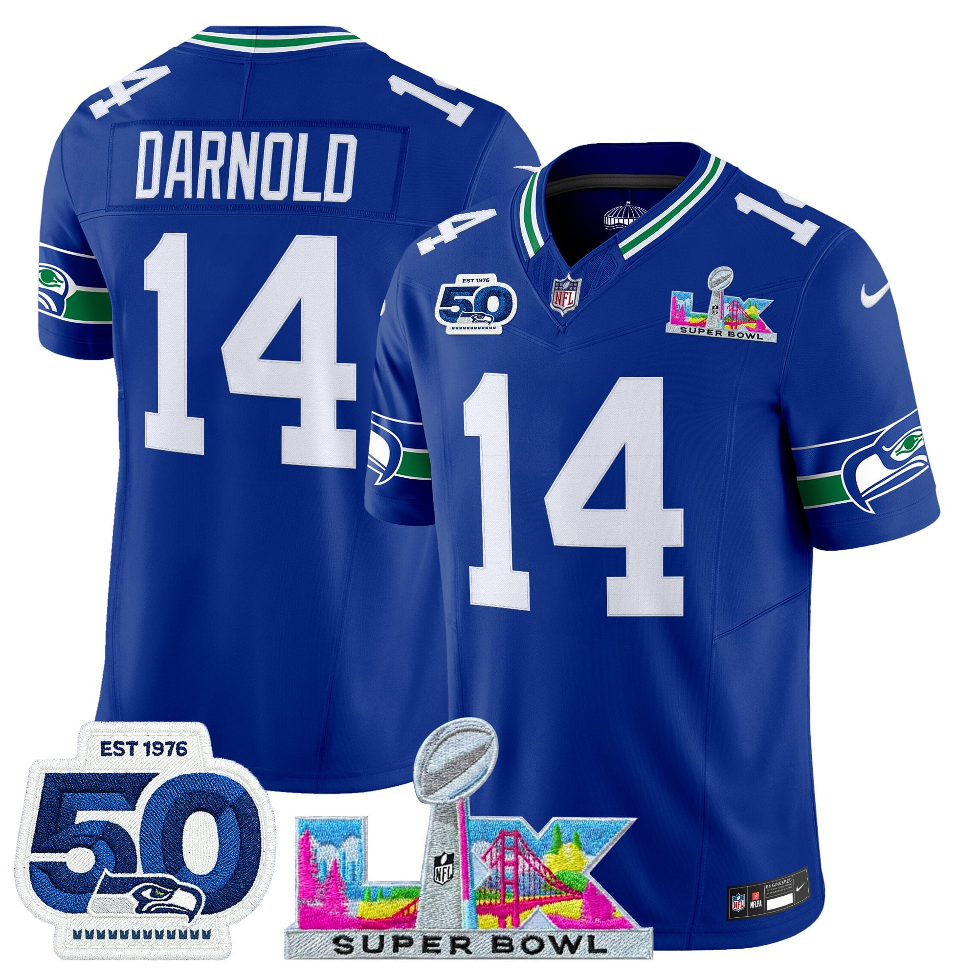 Sam Darnold Men's Seattle Seahawks “Super Bowl LX & 50th Patch” Vapor Limited Royal Jersey - All Stitched