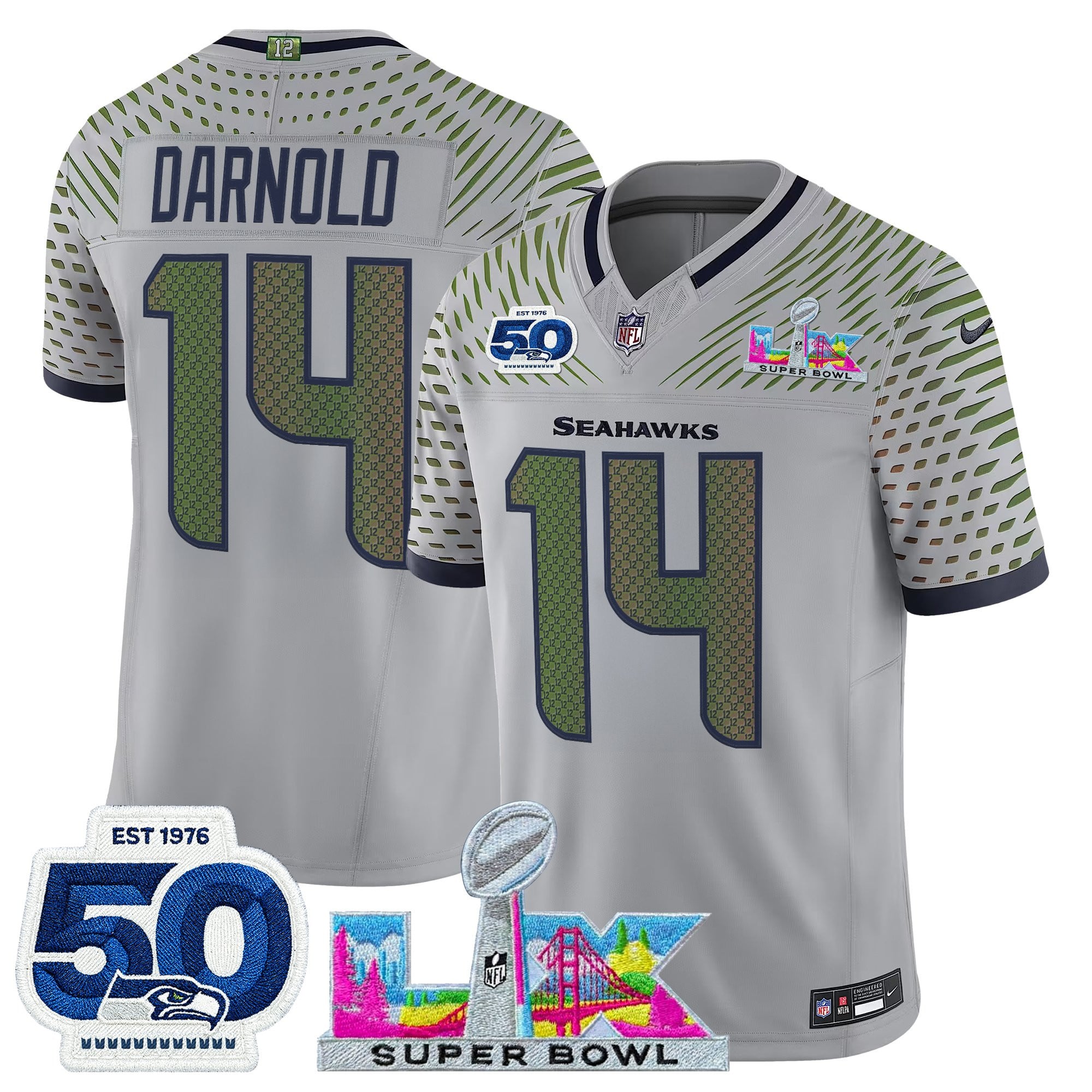 Sam Darnold Men's Seattle Seahawks “Super Bowl LX & 50th Patch” Vapor Limited Wolf Gray Jersey - All Stitched