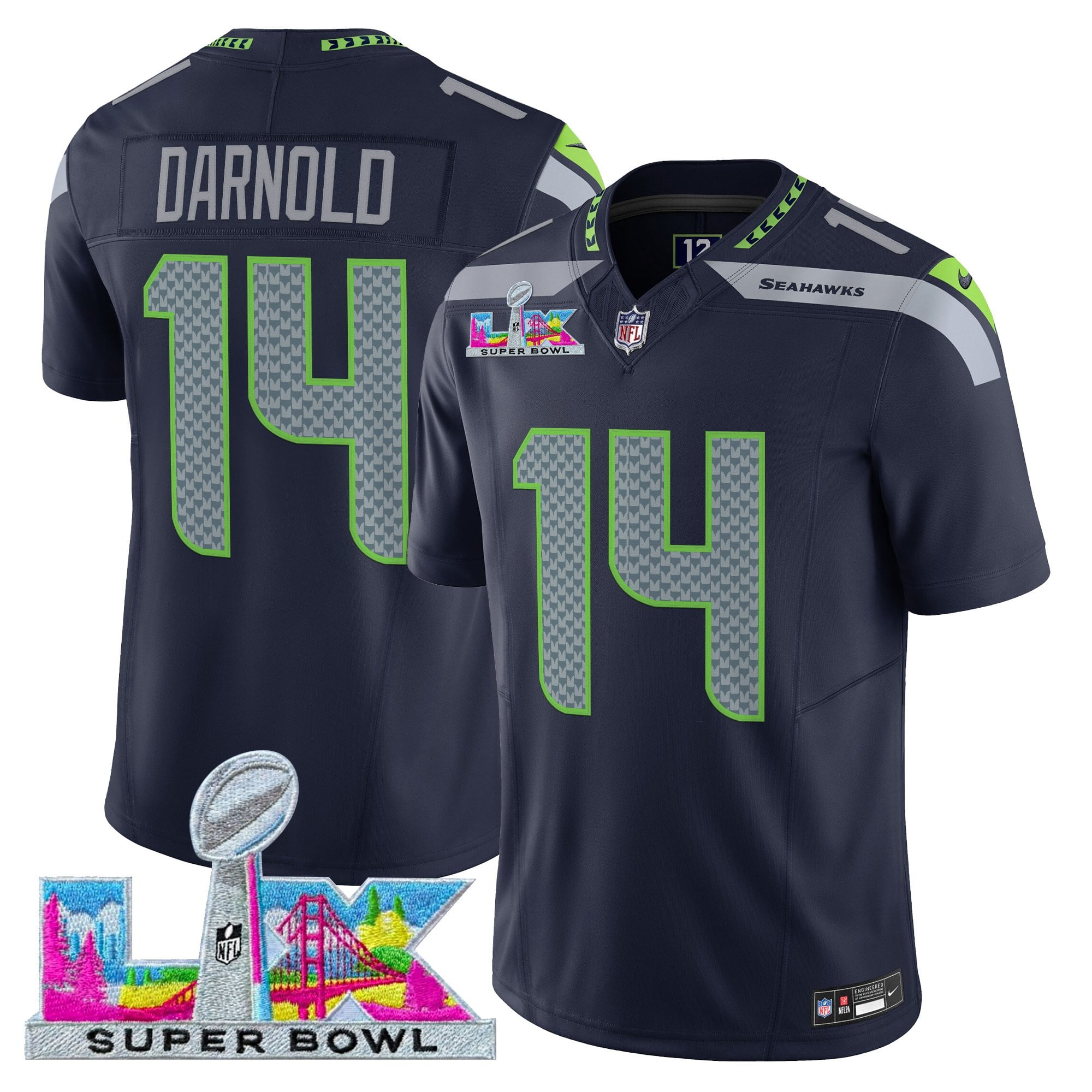 Sam Darnold Men's Seattle Seahawks Super Bowl LX Vapor Limited College Navy Jersey - All Stitched