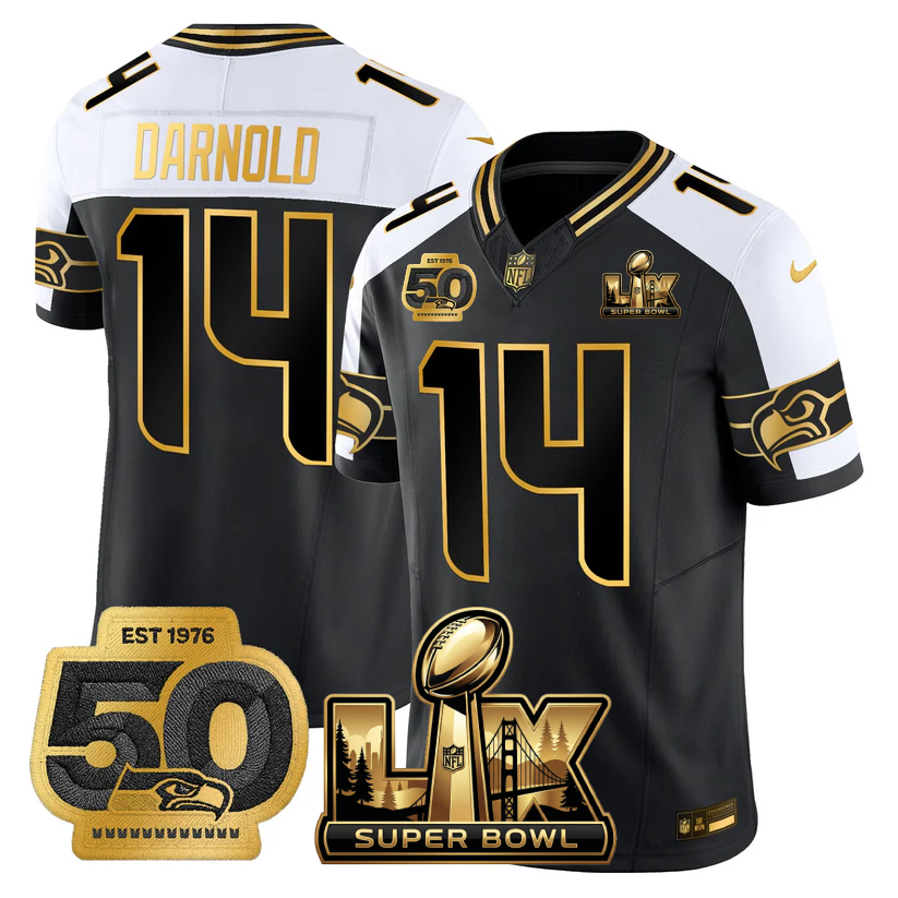 Sam Darnold Seattle Seahawks Super Bowl LX - 50th Anniversary Patch Gold Vapor Limited Black Alternate Jersey - All Stitched