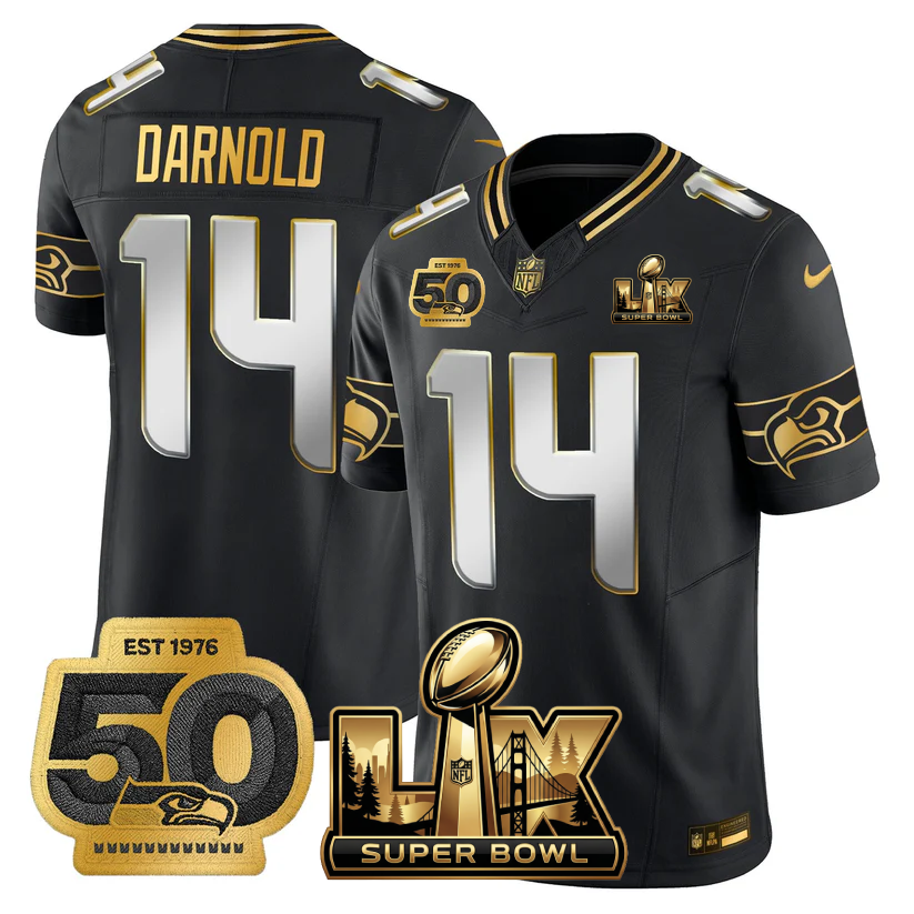 Sam Darnold Seattle Seahawks Super Bowl LX - 50th Anniversary Patch Gold Vapor Limited Black Limited Jersey - All Stitched