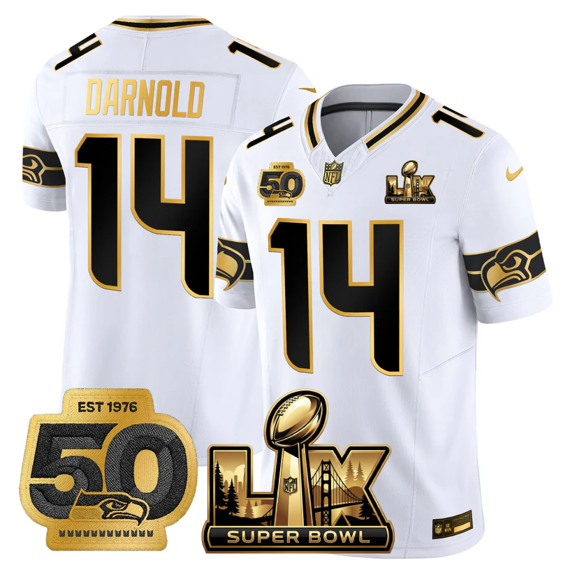 Sam Darnold Seattle Seahawks Super Bowl LX - 50th Anniversary Patch Gold Vapor Limited White Gold Jersey - All Stitched