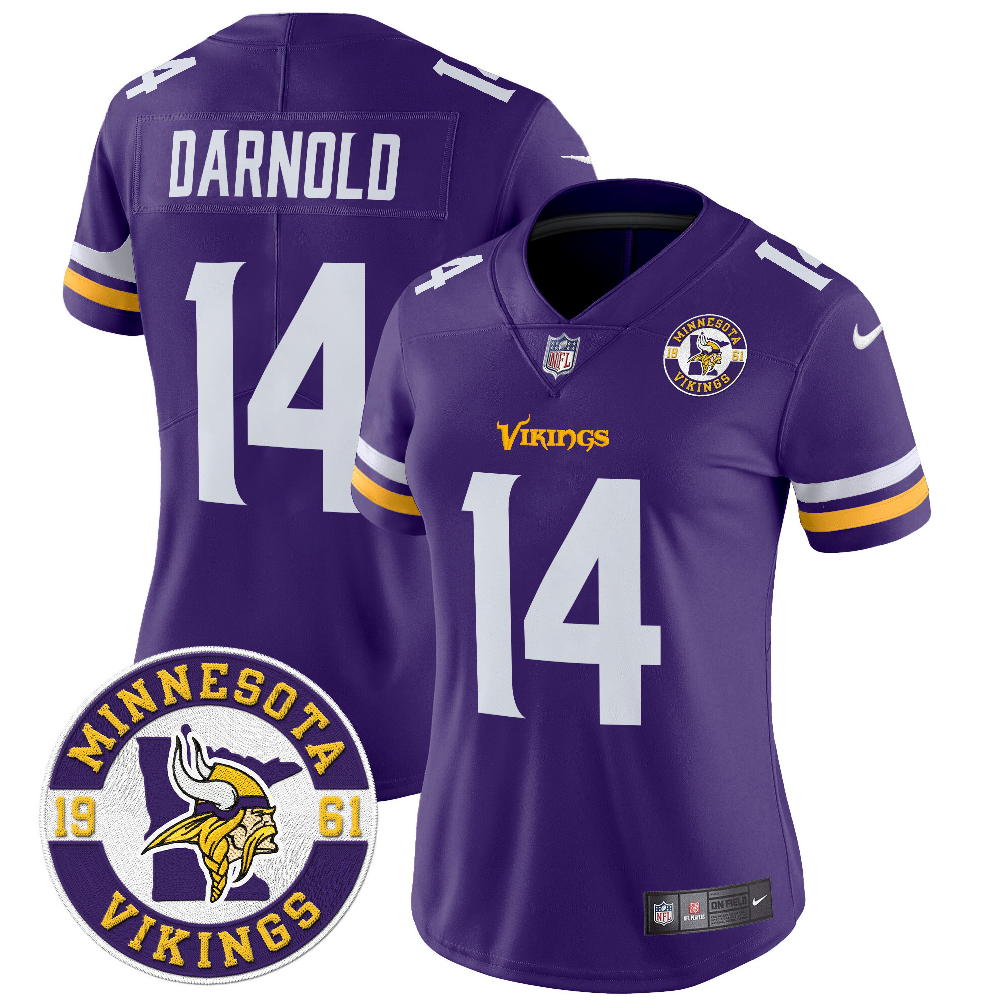 Sam Darnold Women's Minnesota Vikings 2024 Vapor Limited Purple Jersey V2 - Est. 1961 Patch - All Stitched