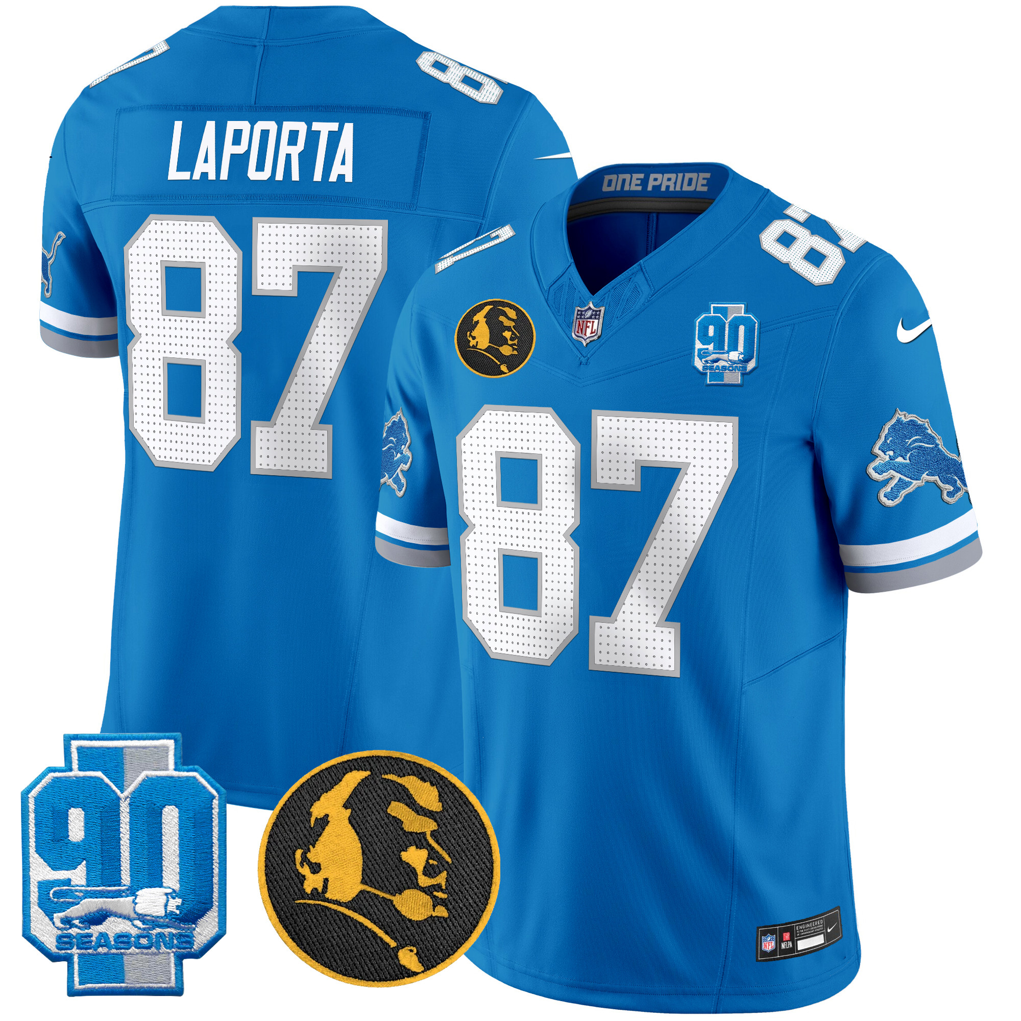 Sam Laporta Men's Detroit Lions 2024 90th & John Madden Patch Vapor Limited Blue Jersey V2 - All Stitched