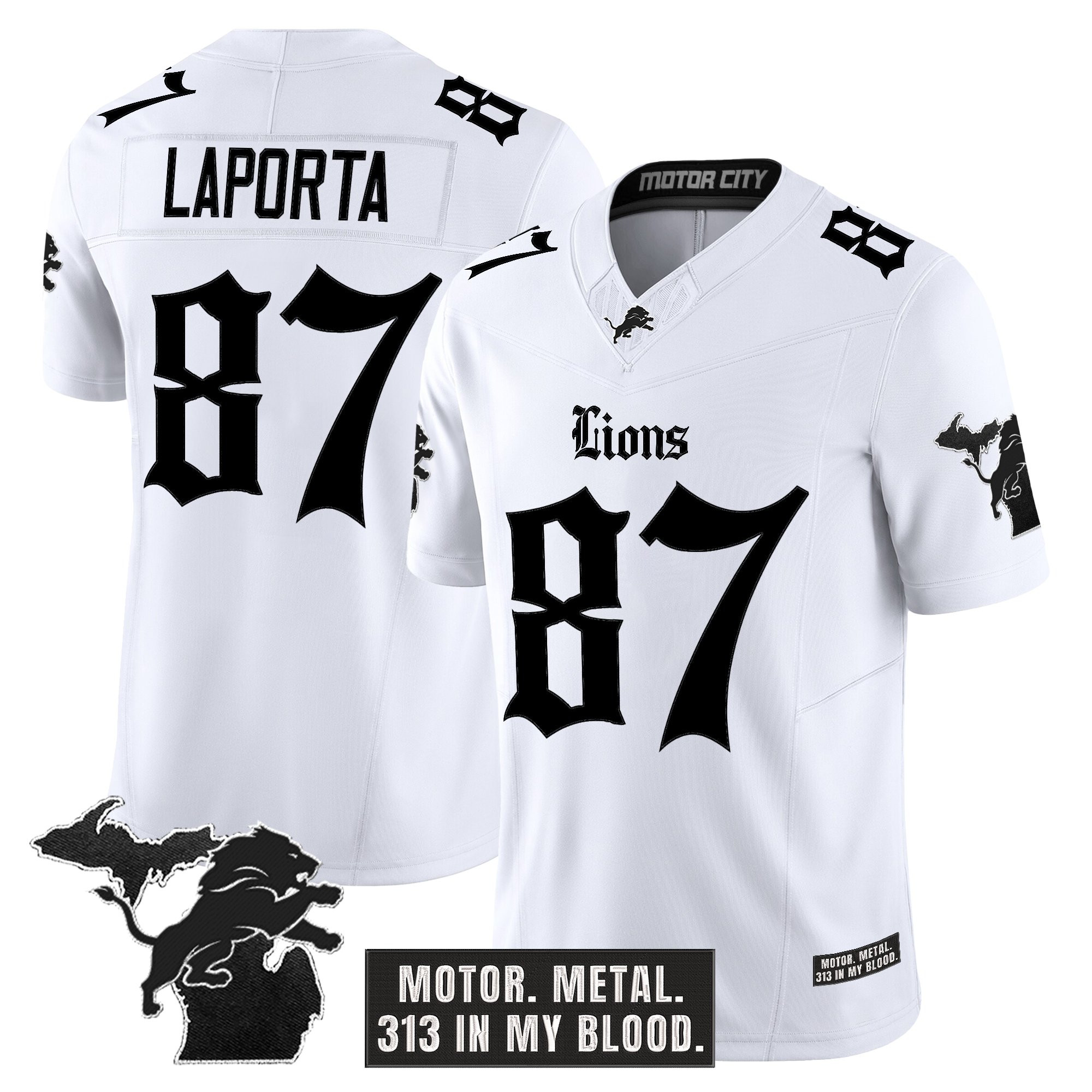 Sam Laporta Men's Detroit Lions Gothic Motor Grit Edition Vapor Limited White Jersey V2 - All Stitched