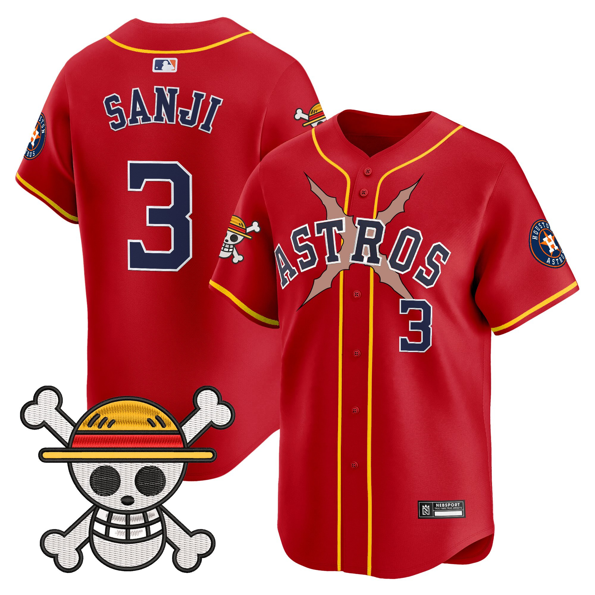 Sanji Men's Houston Astros x One Piece 2025 Vapor Premier Limited Red Jersey - All Stitched