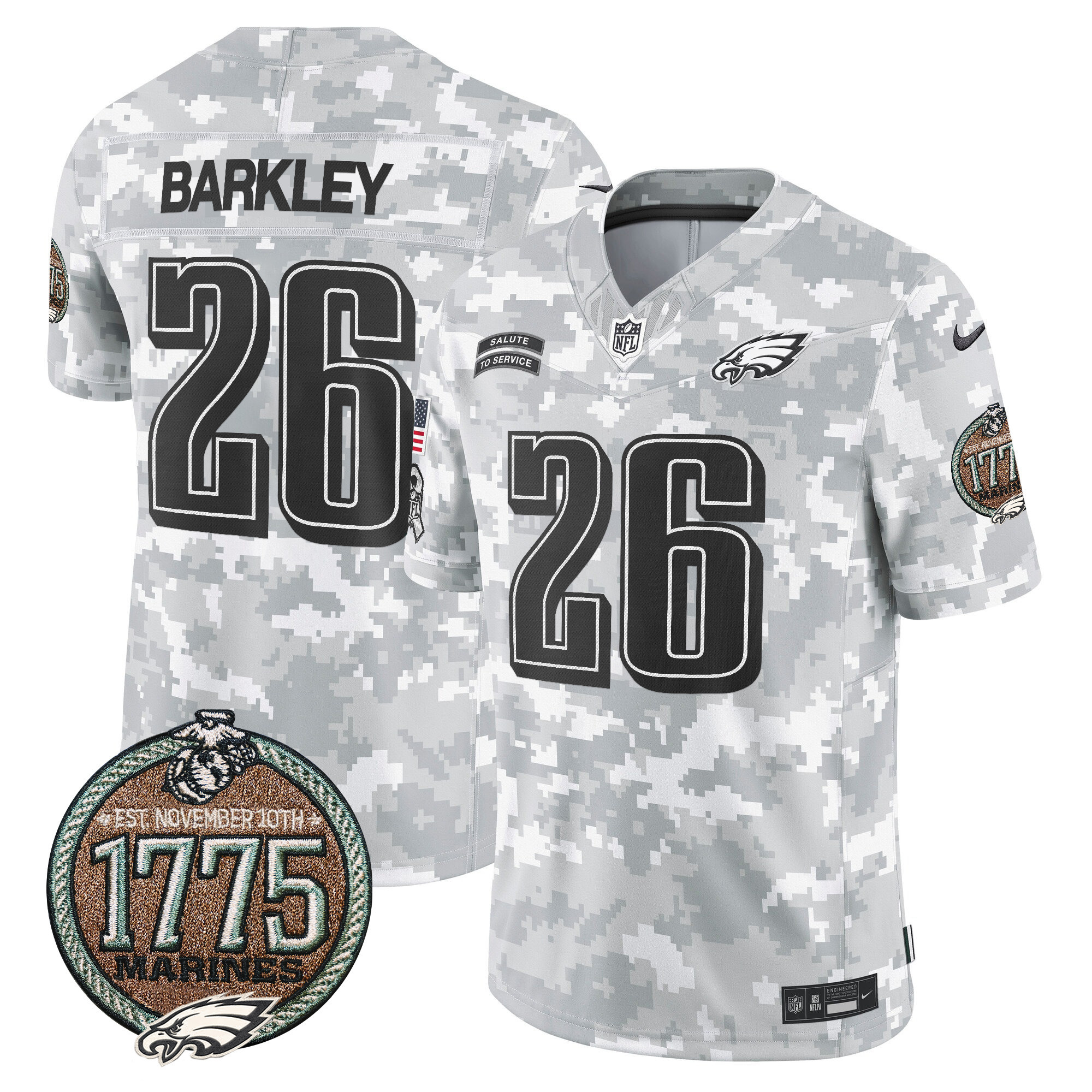 Saquon Barkley Men's Philadelphia Eagles 2024 Salute to Service Establishment Year Patch Vapor Limited Marines Jersey - All Stitched
