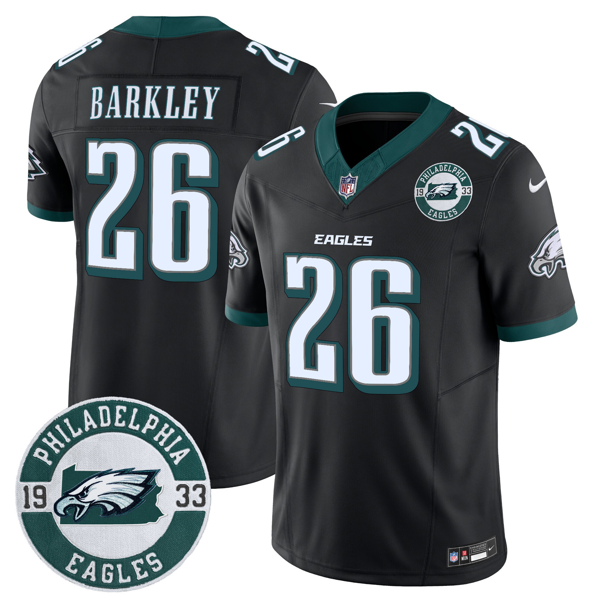 Saquon Barkley Men's Philadelphia Eagles 2024 Vapor Limited Black Jersey - Est. 1933 Patch - All Stitched