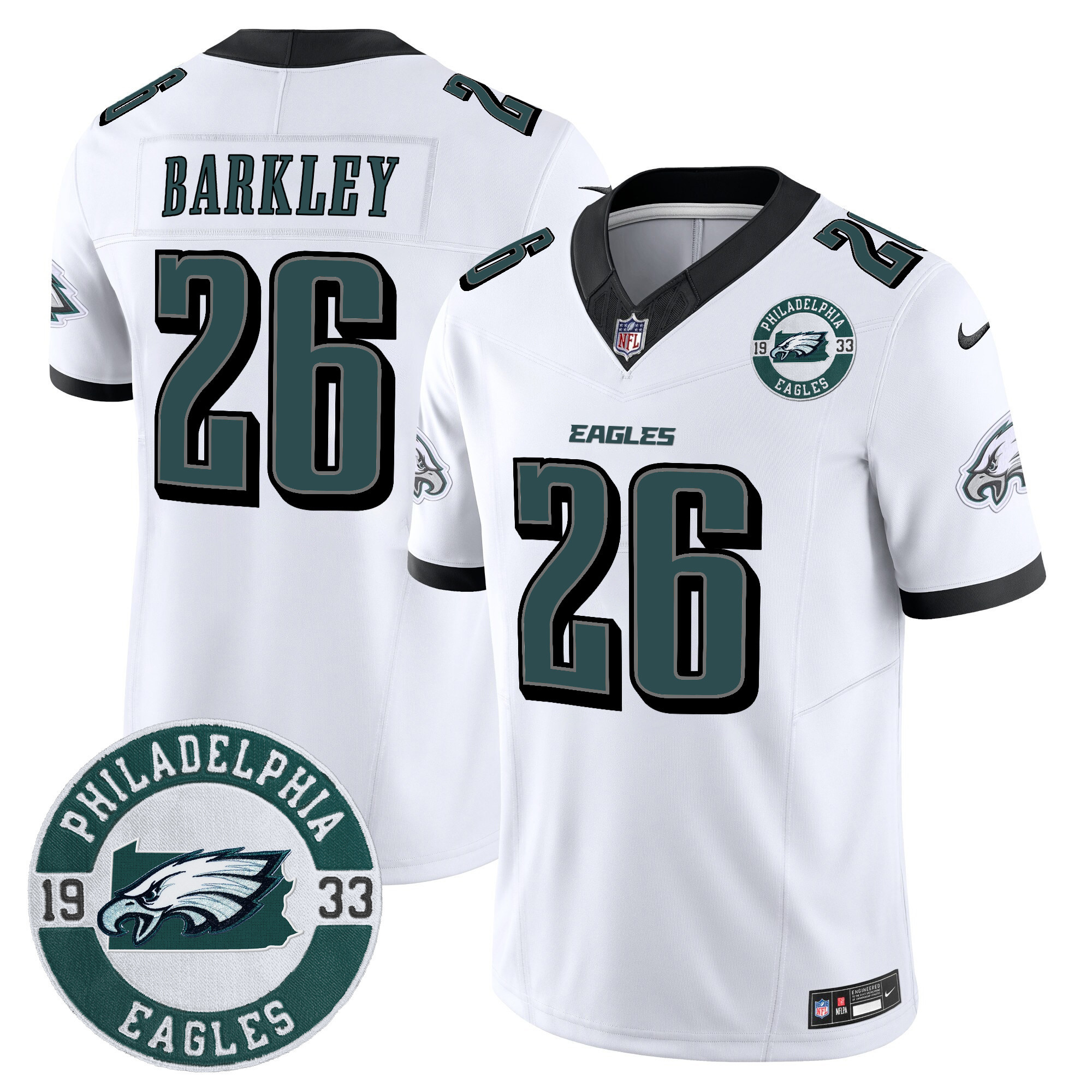 Saquon Barkley Men's Philadelphia Eagles 2024 Vapor Limited White Jersey - Est. 1933 Patch - All Stitched