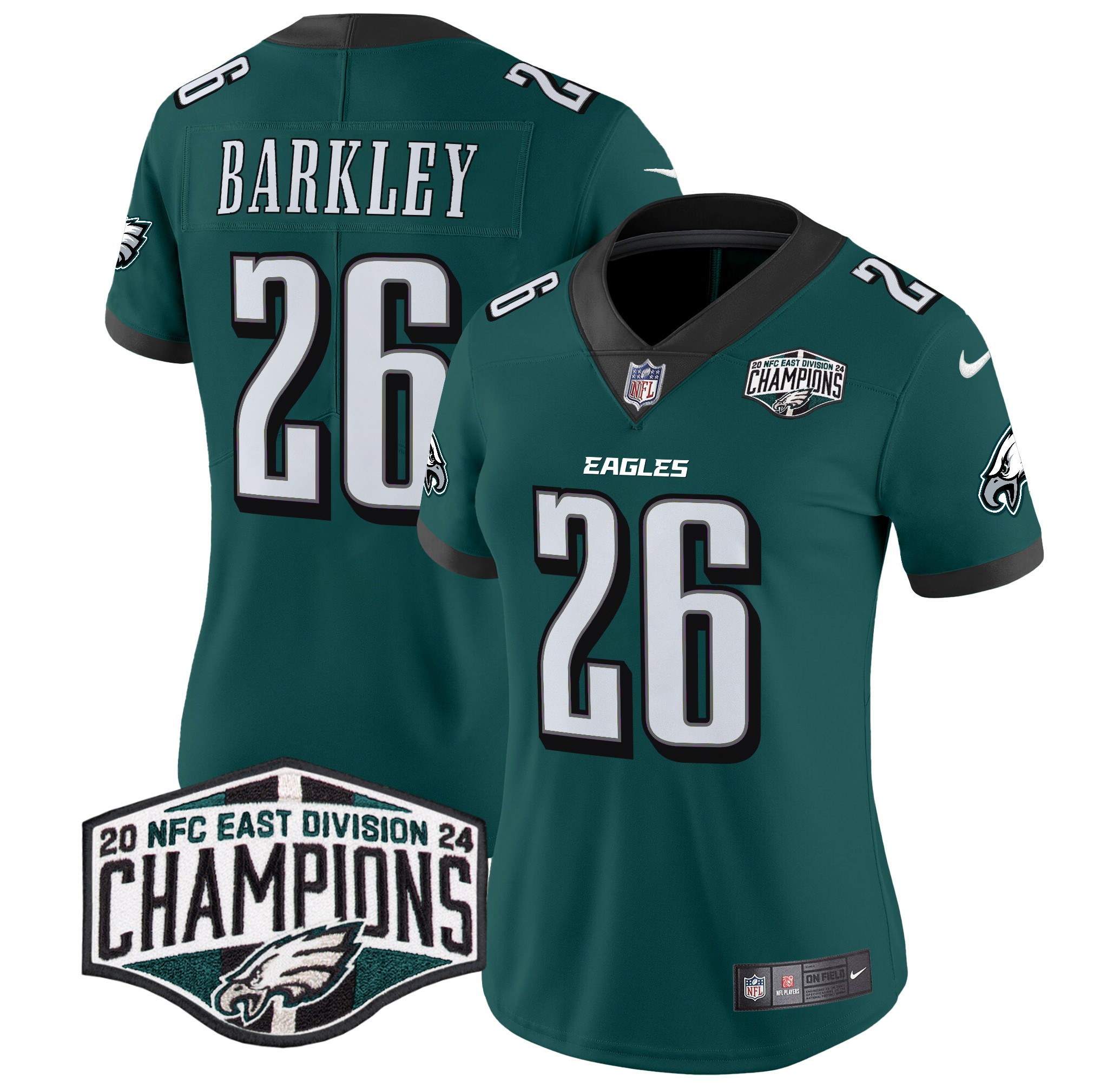 Saquon Barkley Women's Philadelphia Eagles 2024 NFC East Division Champions Vapor Limited Midnight Green Jersey - All Stitched