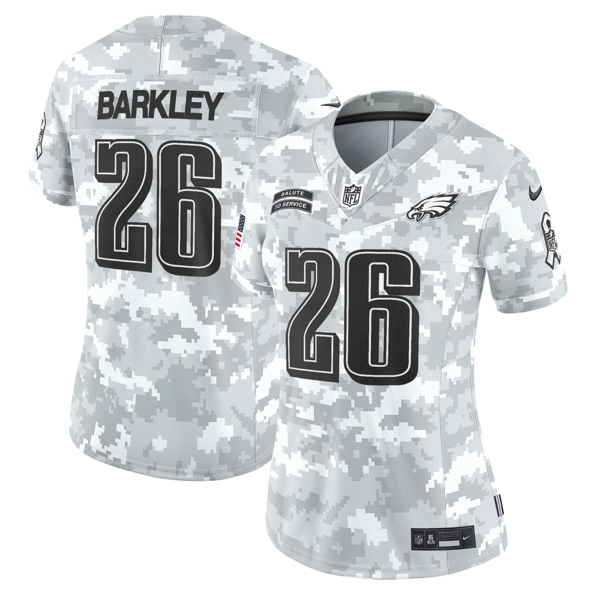 Saquon Barkley Women's Philadelphia Eagles 2024 Salute to Service Vapor Limited Arctic Camo Jersey - All Stitched