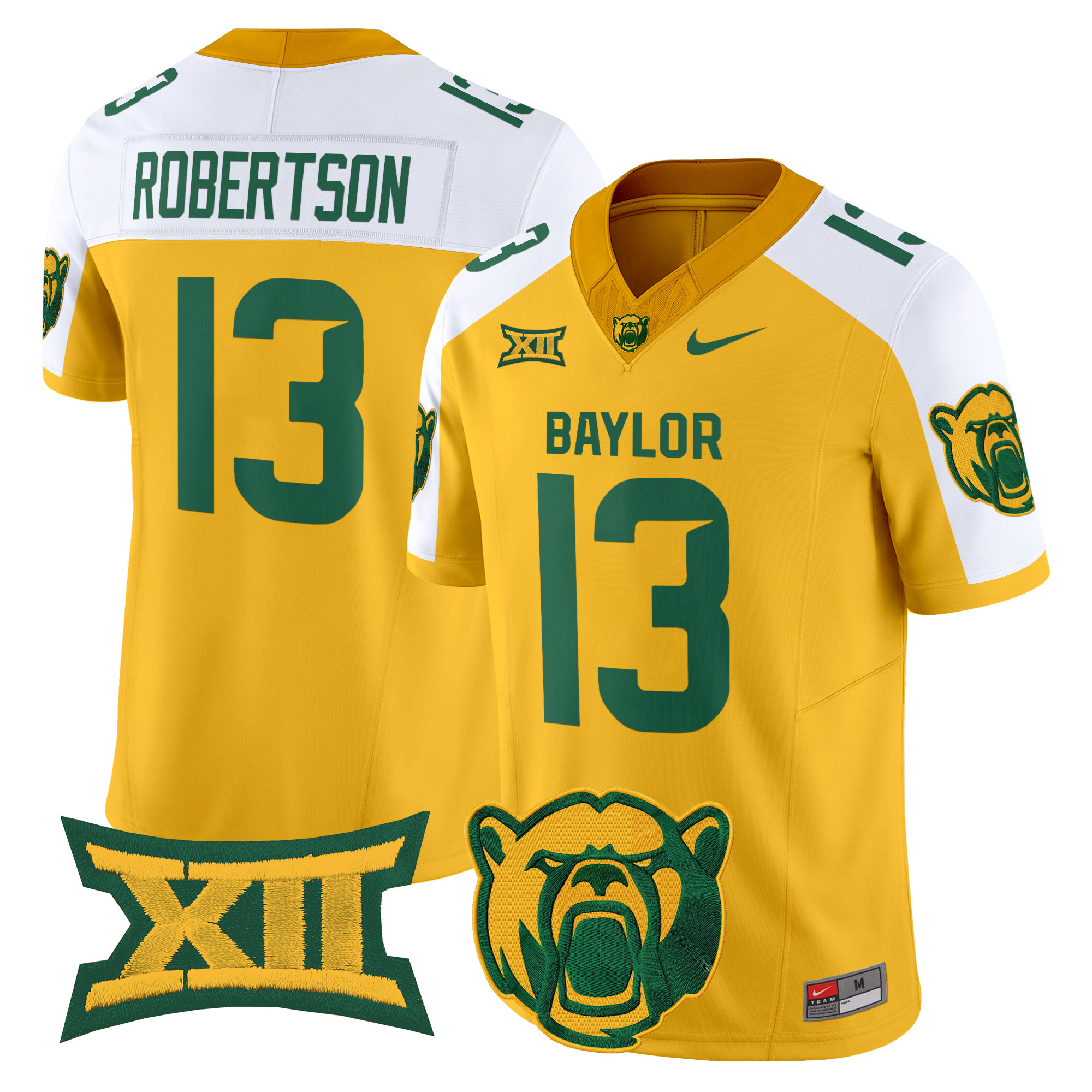 Sawyer Robertson Men's Baylor Bears 2025 Vapor Limited Gold Alternate Jersey V2 - All Stitched