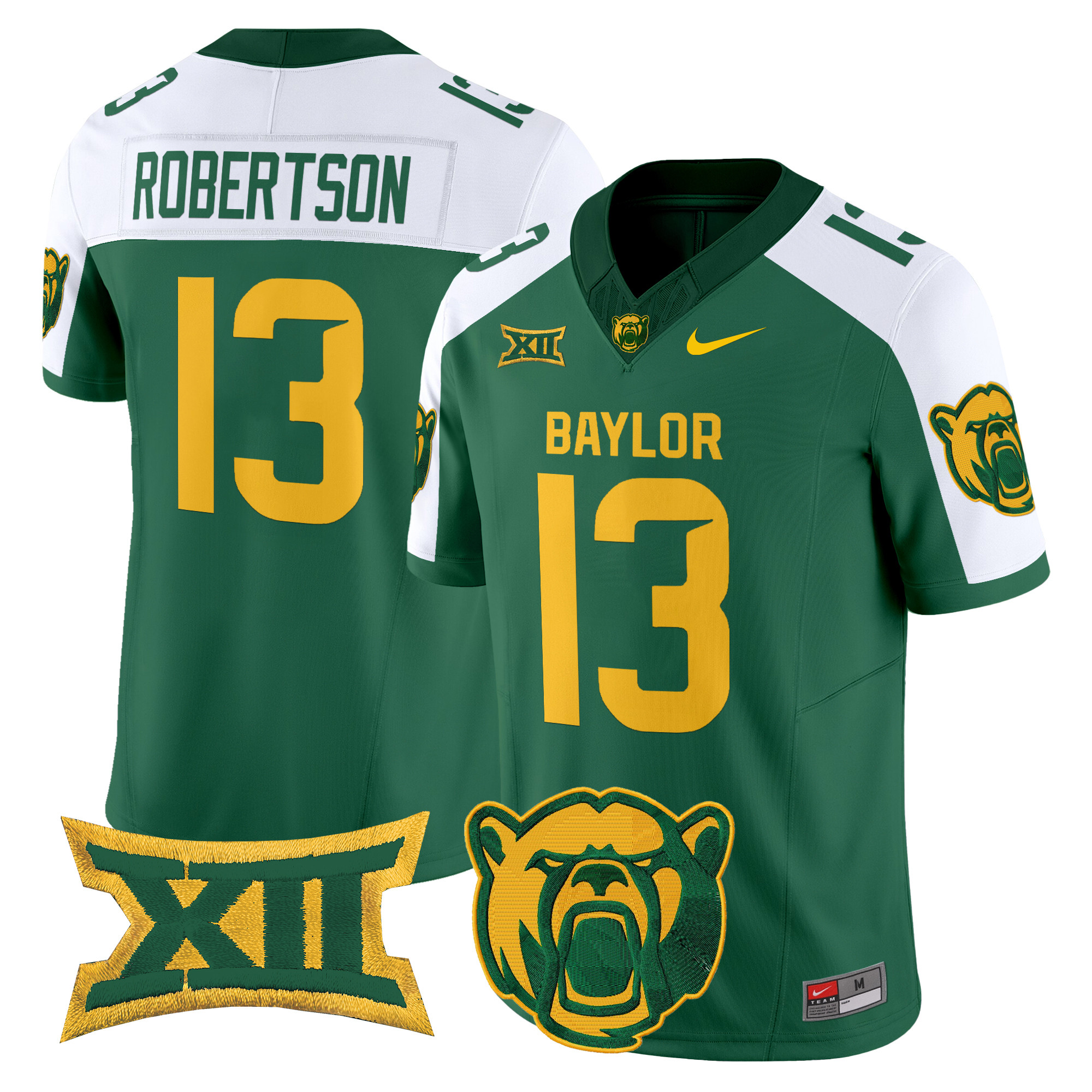 Sawyer Robertson Men's Baylor Bears 2025 Vapor Limited Green Alternate Jersey V2 - All Stitched
