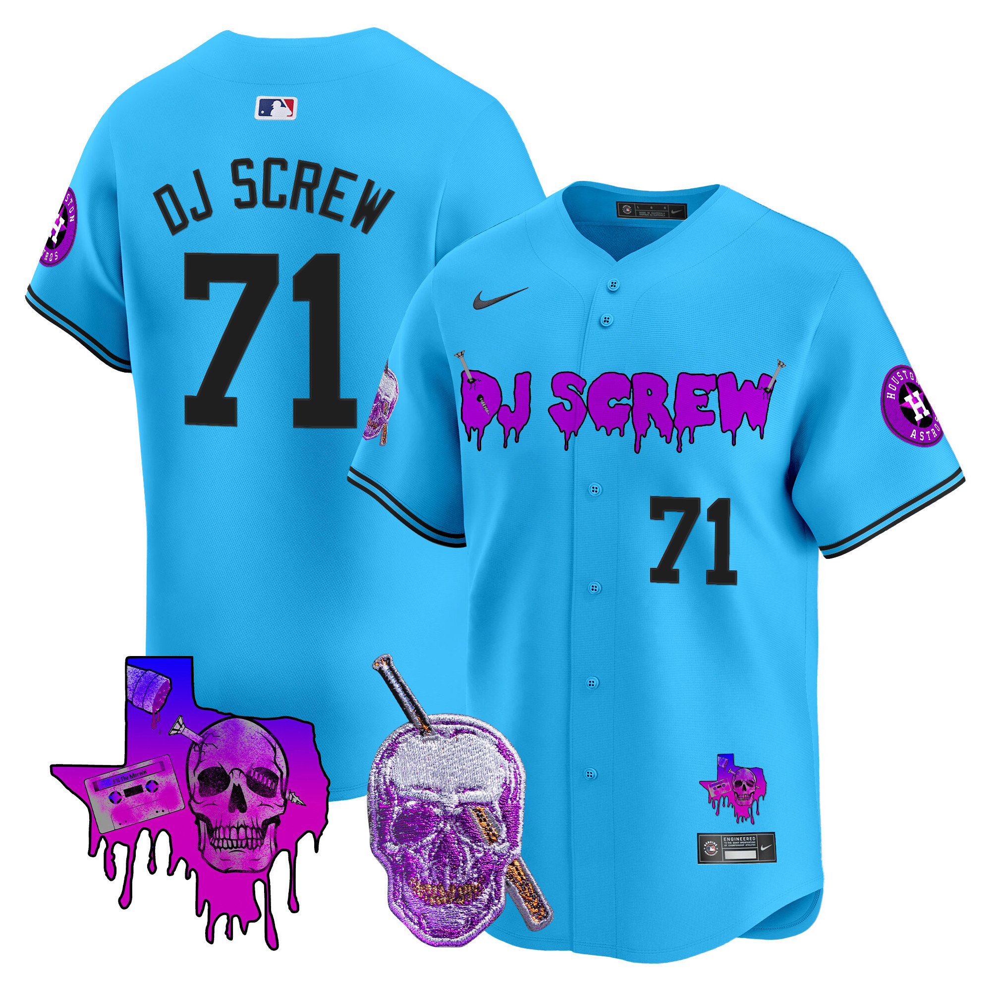 Screw 1971 Men's Houston Astros DJ Screw Vapor Premier Limited Light Blue Jersey - All Stitched