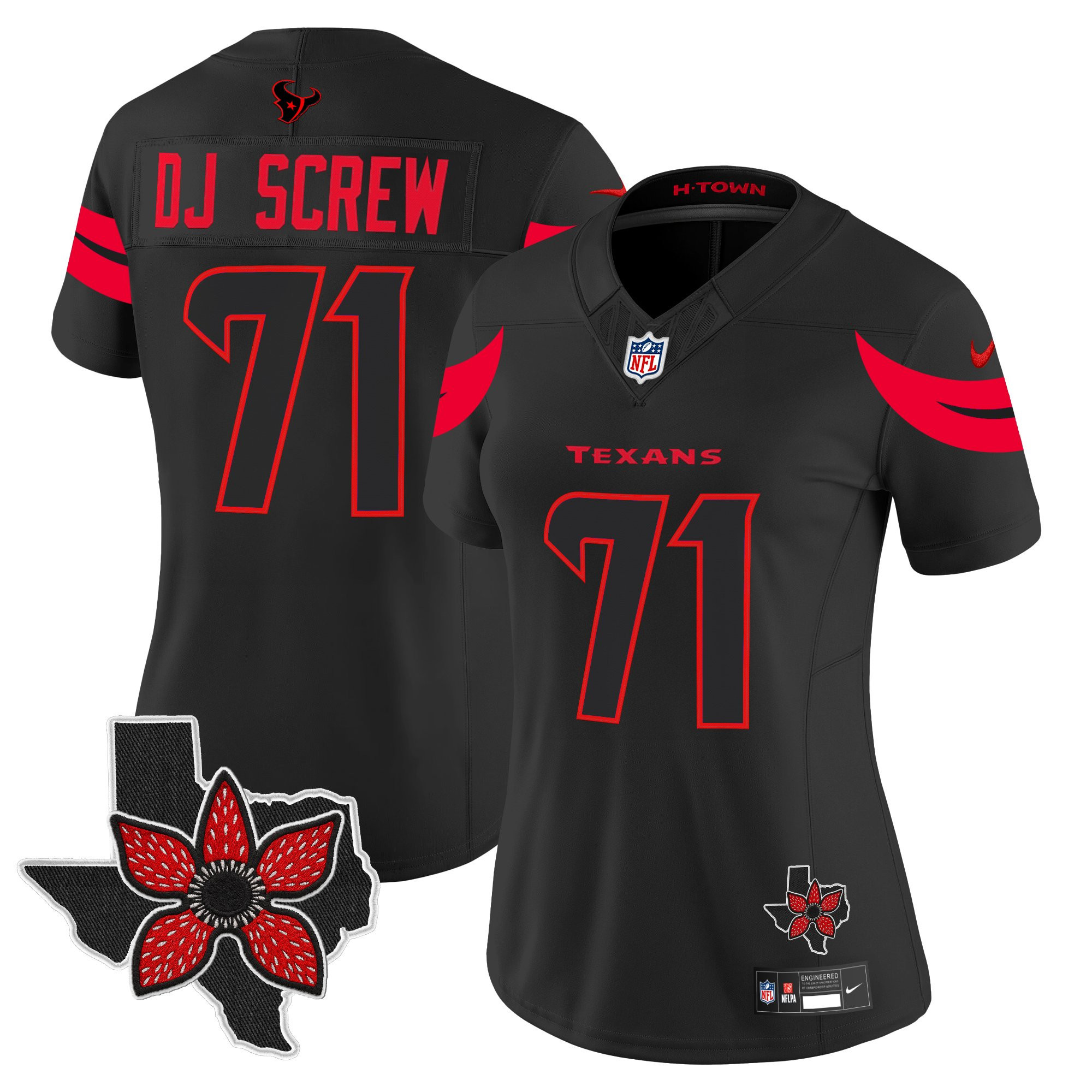 Screw 1971 Women's Houston Texans Stranger Things Edition Vapor Limited Black Jersey - All Stitched