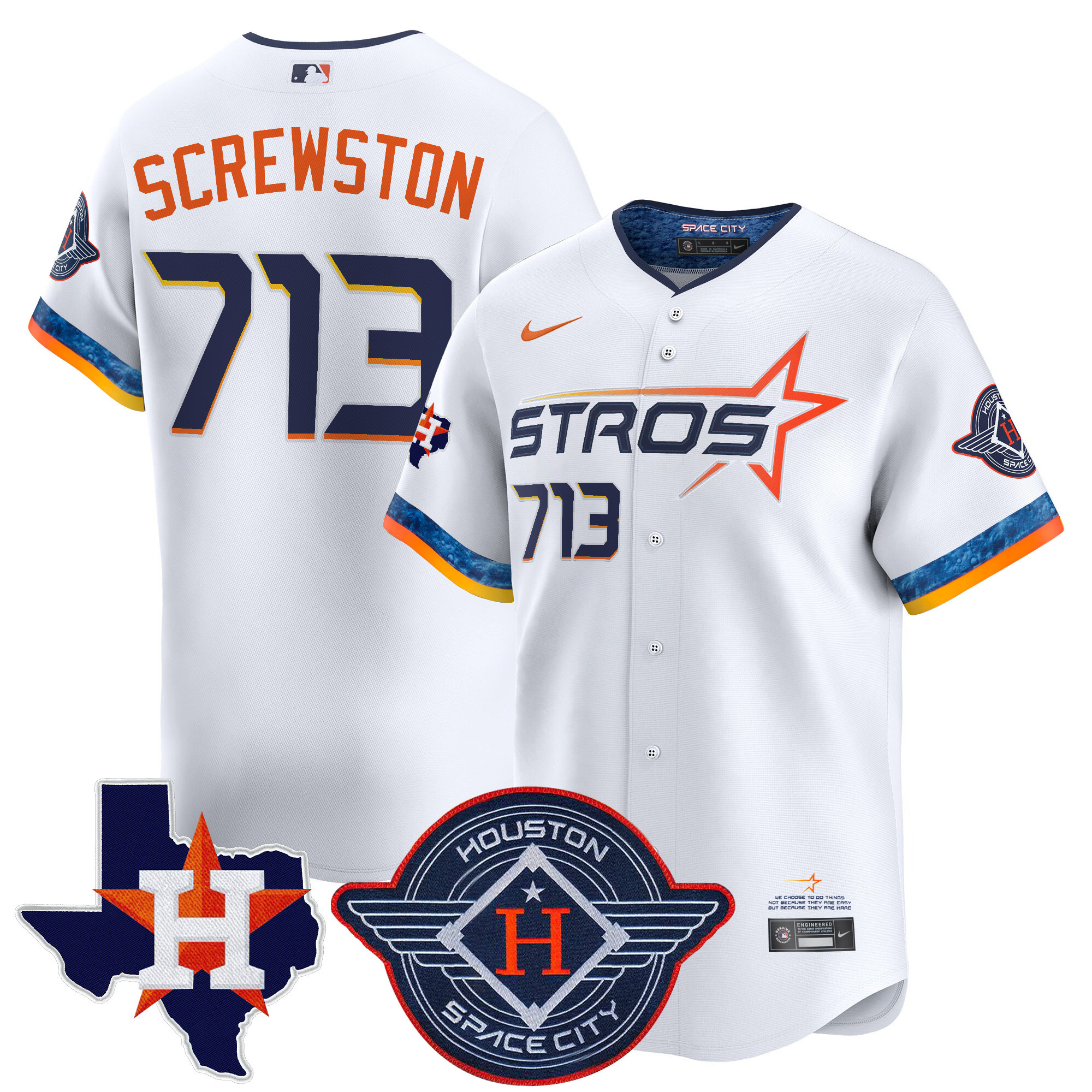 Screwston 713 Men's Houston Astros 2025 City Connect Texas Patch Vapor Premier Limited White Jersey - All Stitched