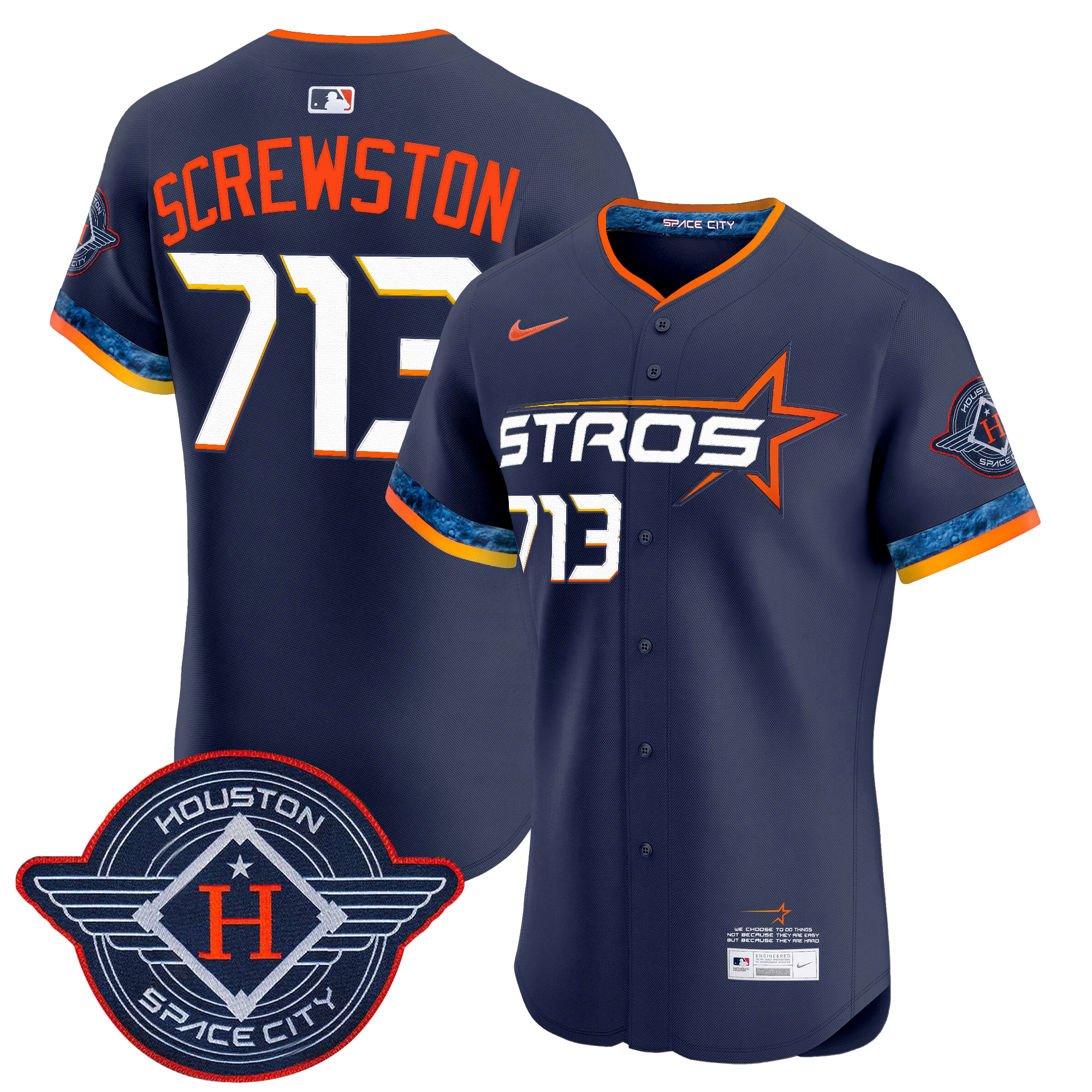 Screwston 713 Men's Houston Astros 2025 City Connect Vapor Premier Elite Navy Jersey - All Stitched