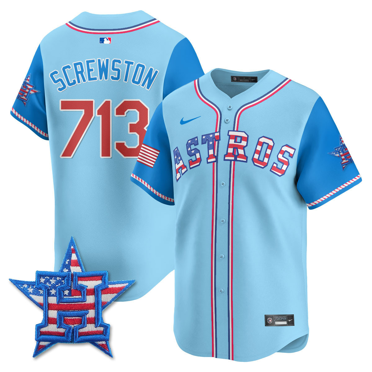 Screwston - 713 Men's Houston Astros 2025 Fourth of July Vapor Premier Limited Light Blue Alternate Jersey - All Stitched