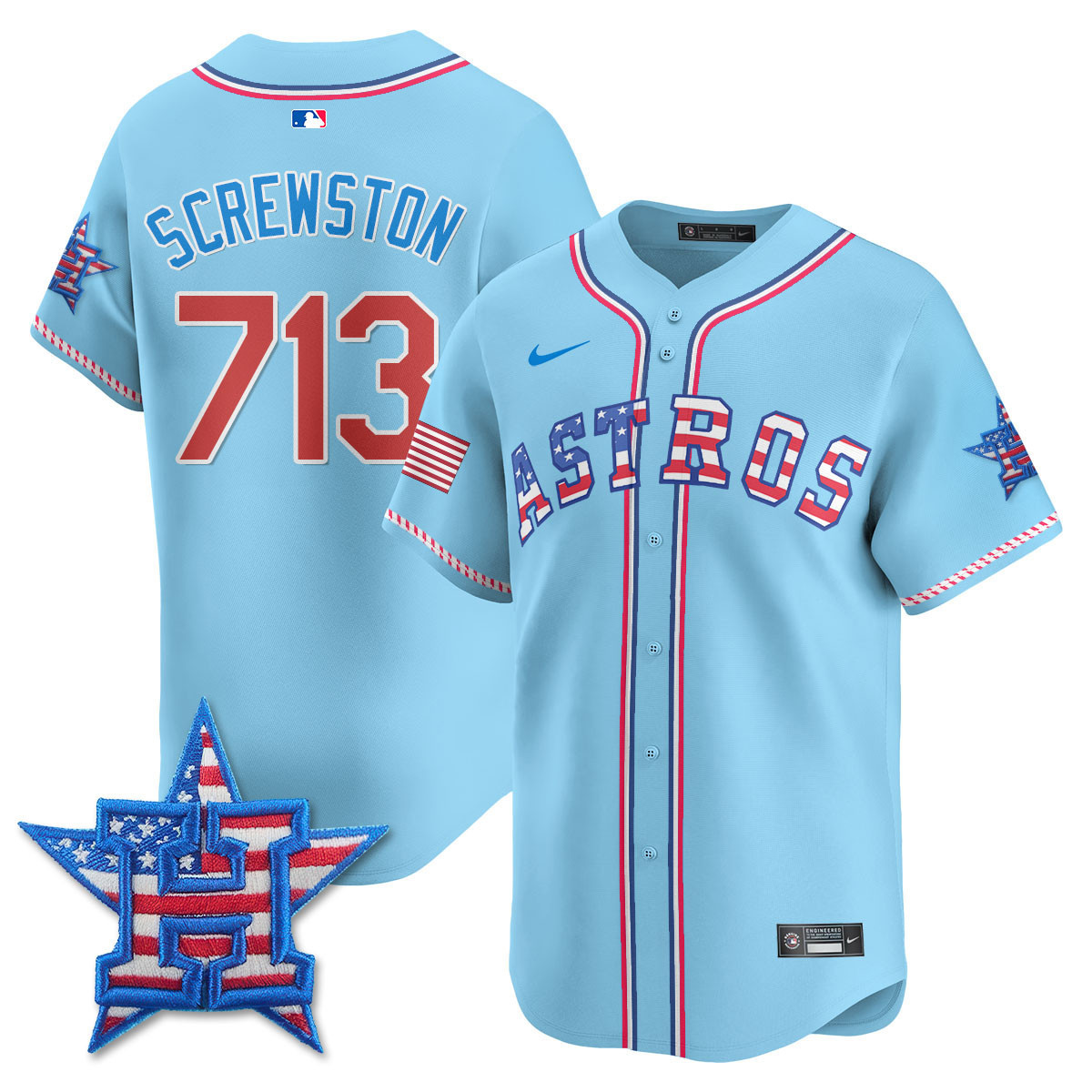 Screwston - 713 Men's Houston Astros 2025 Fourth of July Vapor Premier Limited Light Blue Jersey - All Stitched
