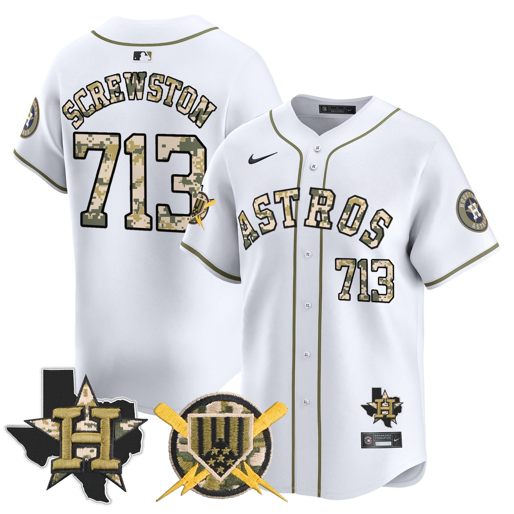 Screwston 713 Men's Houston Astros Armed Forces Day Vapor Premier Limited Home Jersey V2 - All Stitched