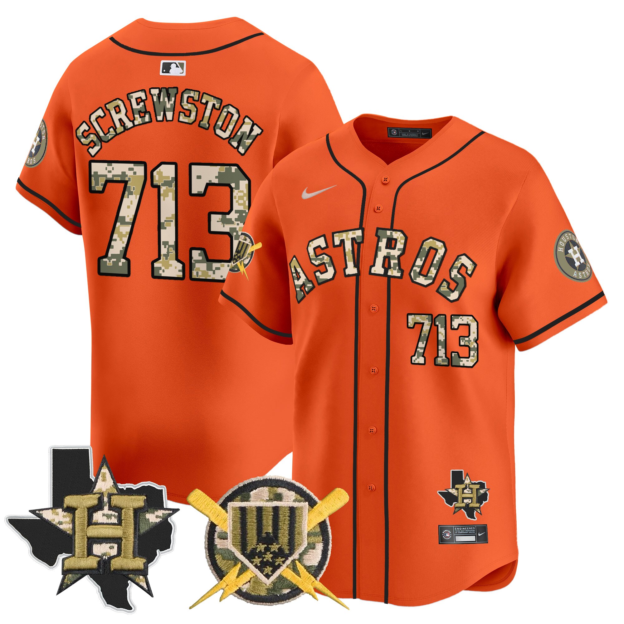 Screwston 713 Men's Houston Astros Armed Forces Day Vapor Premier Limited Orange Jersey V2 - All Stitched