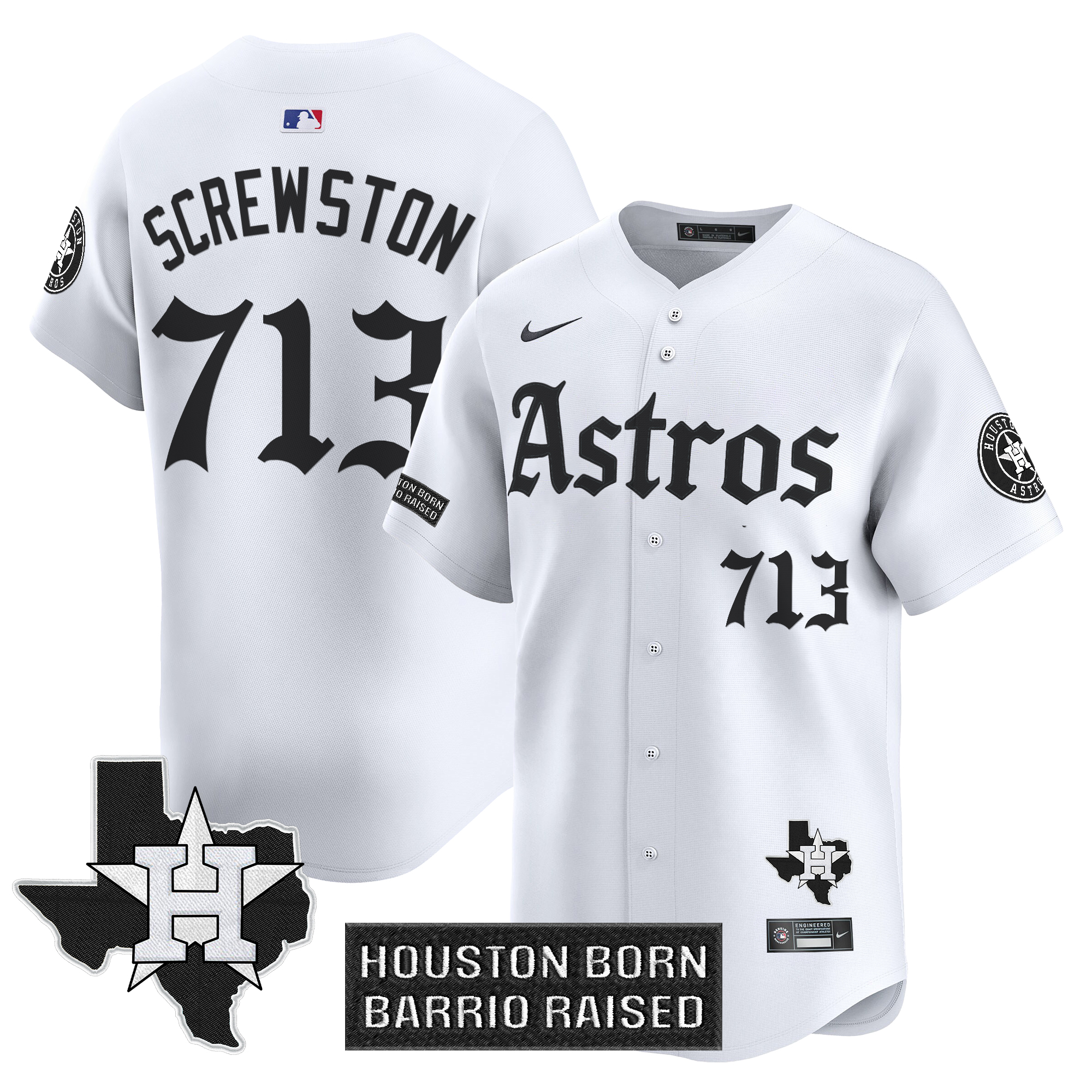 Screwston 713 Men's Houston Astros 'Gothic Edition Vapor Premier Limited White Jersey - All Stitched