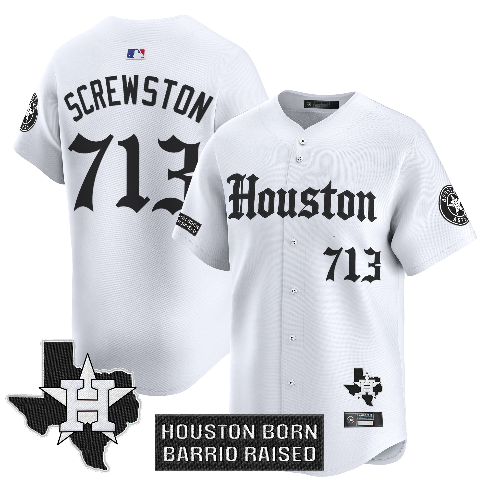 Screwston 713 Men's Houston Astros 'Gothic Edition Vapor Premier Limited White Jersey V2 - All Stitched